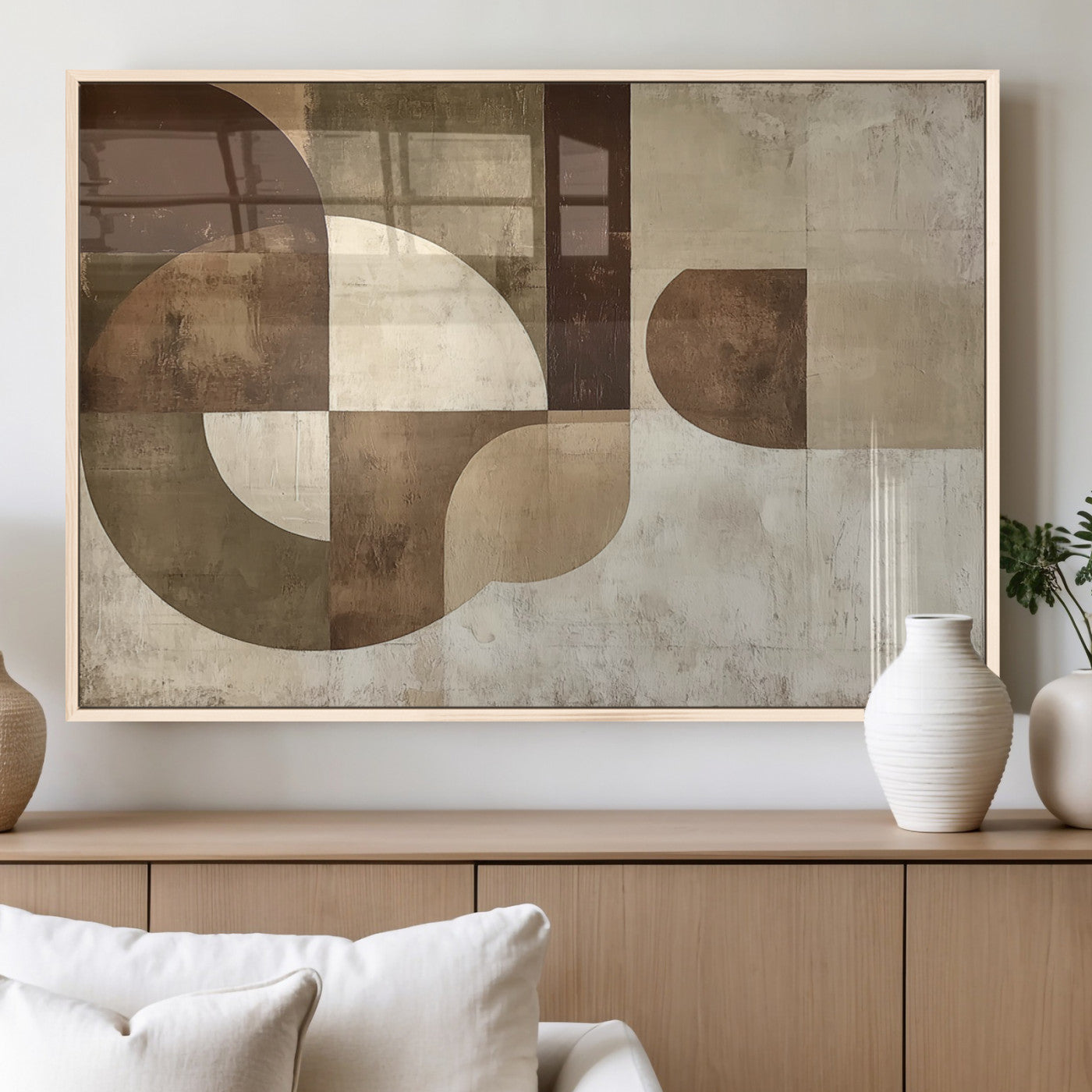 MGV-FP-36X24-3P - Wabi Sabi Geometric Wall Art | Abstract Modern Minimalist Canvas Print with Neutral Mid Century Art