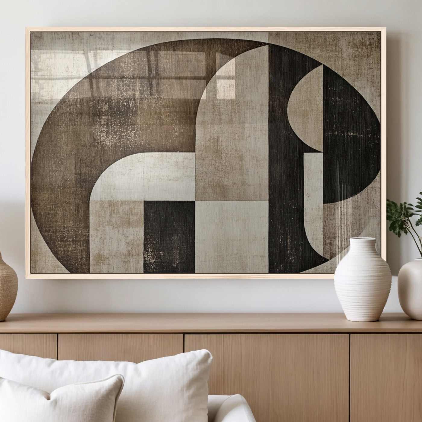 MGV-FP-36X24-3P - Wabi Sabi Abstract Wall Art | Geometric Modern Minimalist Canvas Print with Neutral Mid Century Art