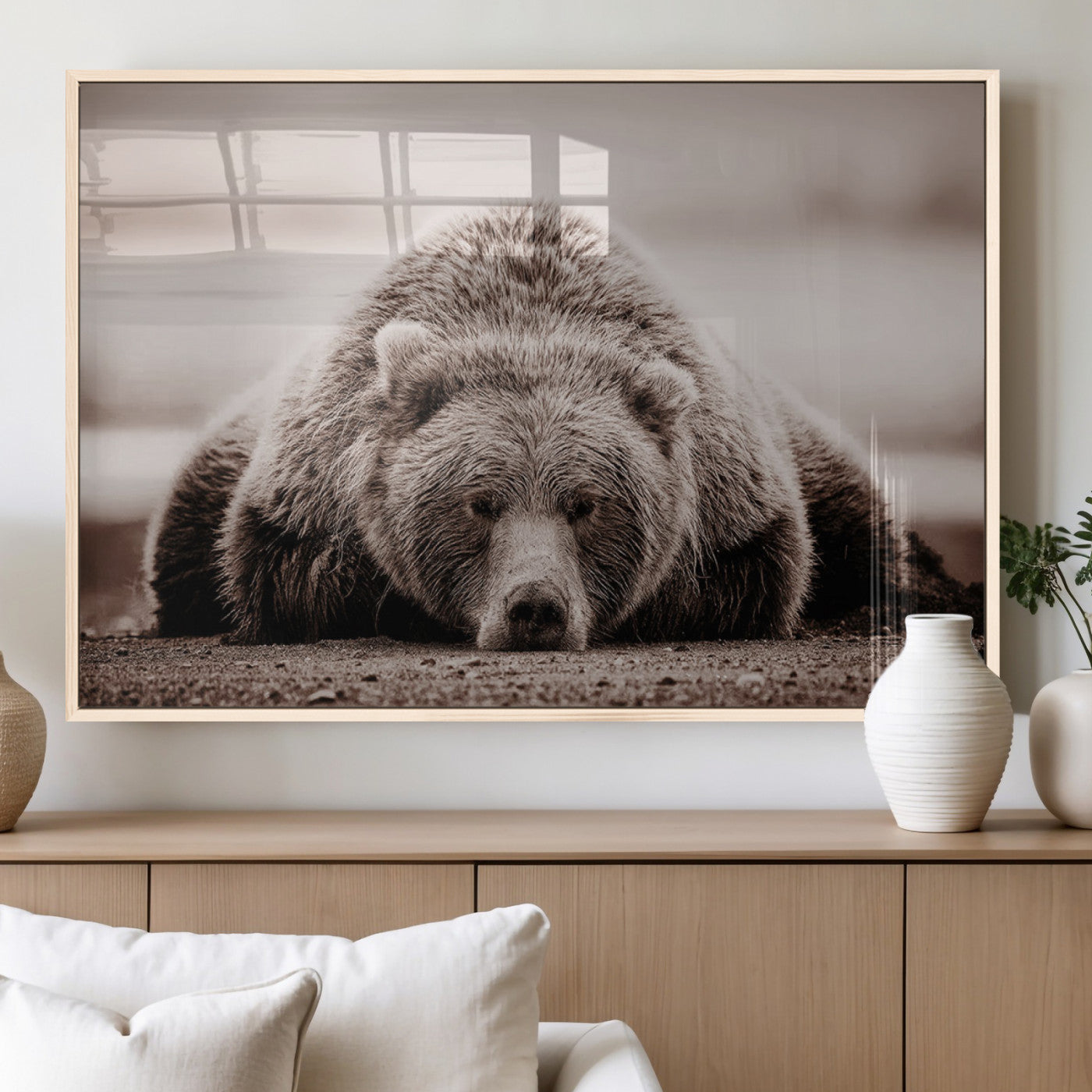 MGV-FP-36X24-3P - Grizzly Bear Wall Art Print - Bear Canvas Wall Art - Rustic Bear Portrait Canvas Print for Cabin