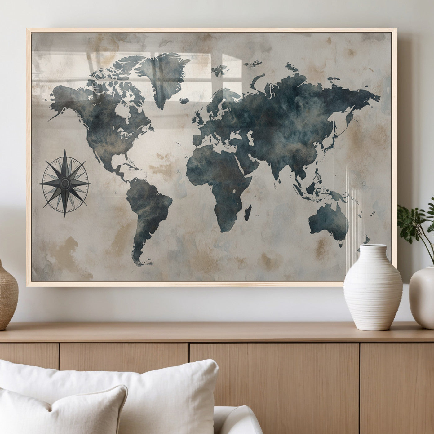 MGV-FP-60X30-3P - Push Pin World Map Canvas Print – Framed Wall Art for Couples to Track Their Travels – Anniversary