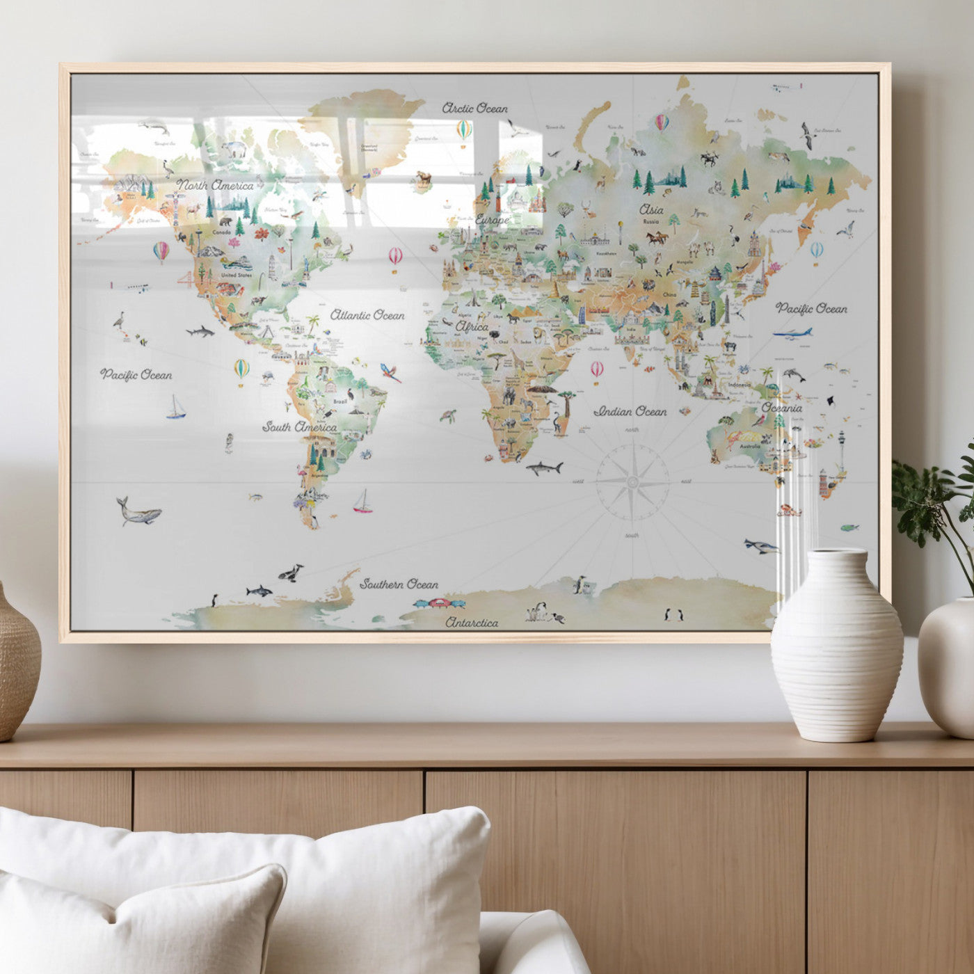MGV-FP-36X24-3P - Push Pin World Map Canvas Print – Framed Wall Art for Couples to Track Their Travels – Anniversary