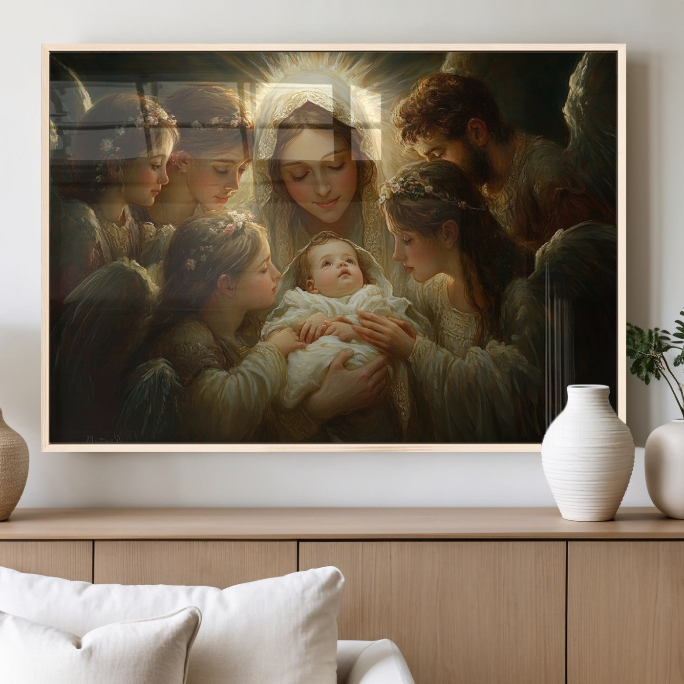 MGV-FP-60X30-3P - Mary Jesus Canvas Wall Art Print - Madonna and Child with Apostles Art Print - Classic Christian