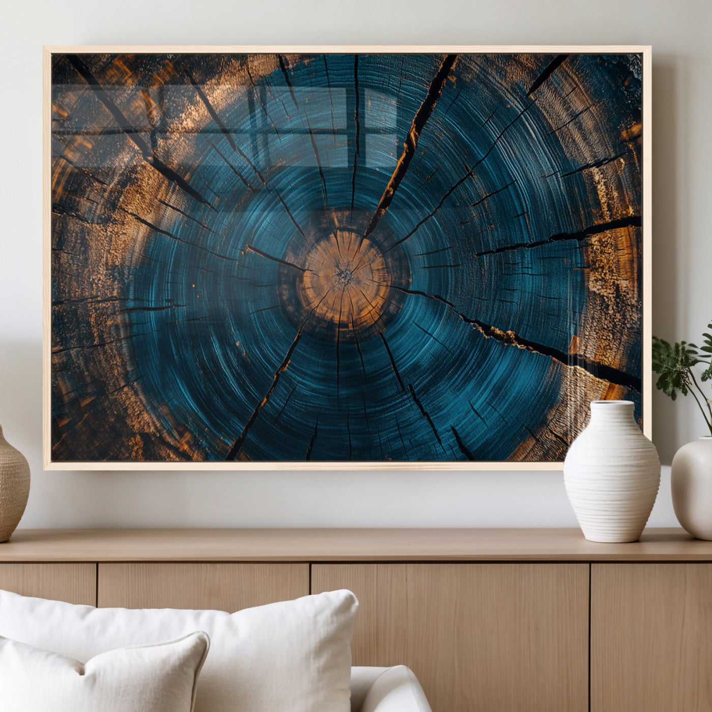 MGV-FP-60X30-3P - Abstract Tree Rings Wall Art Canvas Print - Wood Grain Rings Artwork Print - Nature Woodland Modern