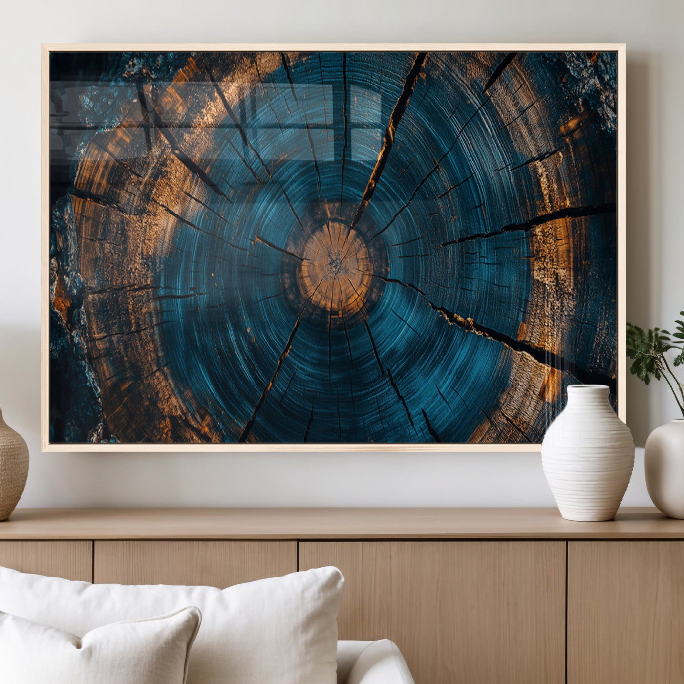 MGV-FP-36X24-3P - Farmhouse Wall Art - Abstract Tree Rings Canvas Wall Art Print, Framed Wood Grain Rings Artwork