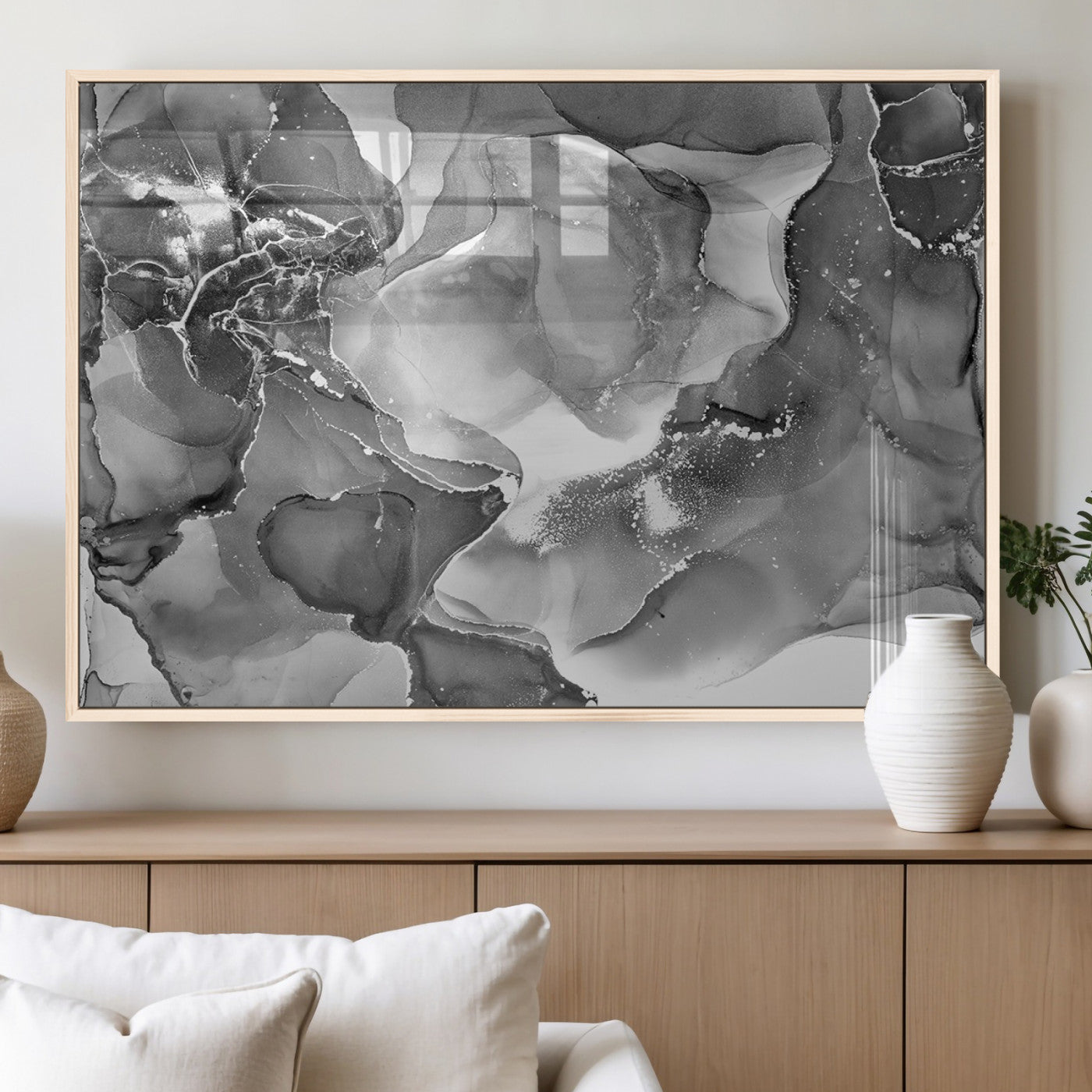 MGV-FP-60X30-3P - Black White Abstract Canvas Wall Art - Fluid Ink Artwork - Modern Luxury Wall Decor for Contemporary
