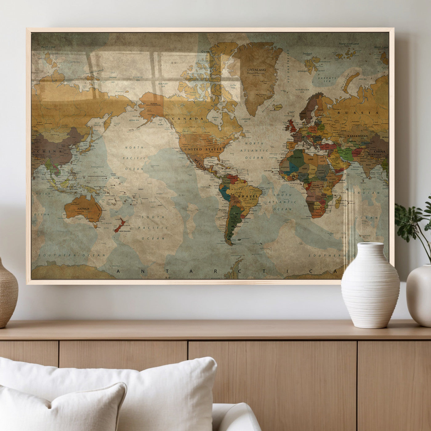 MGV-FP-60X30-3P - Push Pin World Map Canvas Print – Framed Wall Art for Couples to Track Their Travels – Anniversary