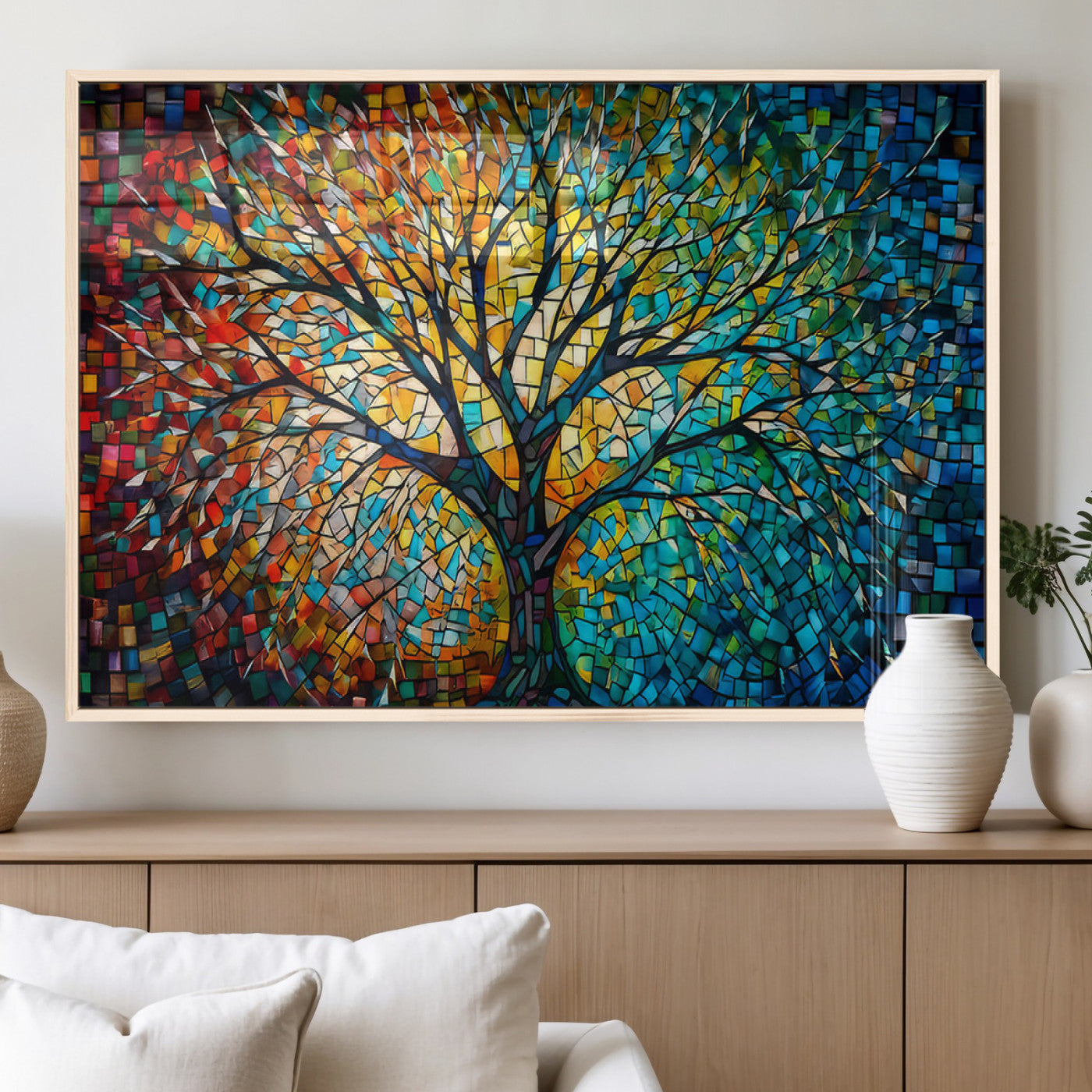 99325-MGV-FP-60X30-3P_Natural-Yggdrasil Tree of Life Wall Art Print Canvas | Mosaic Style 3-Panel Canvas Print