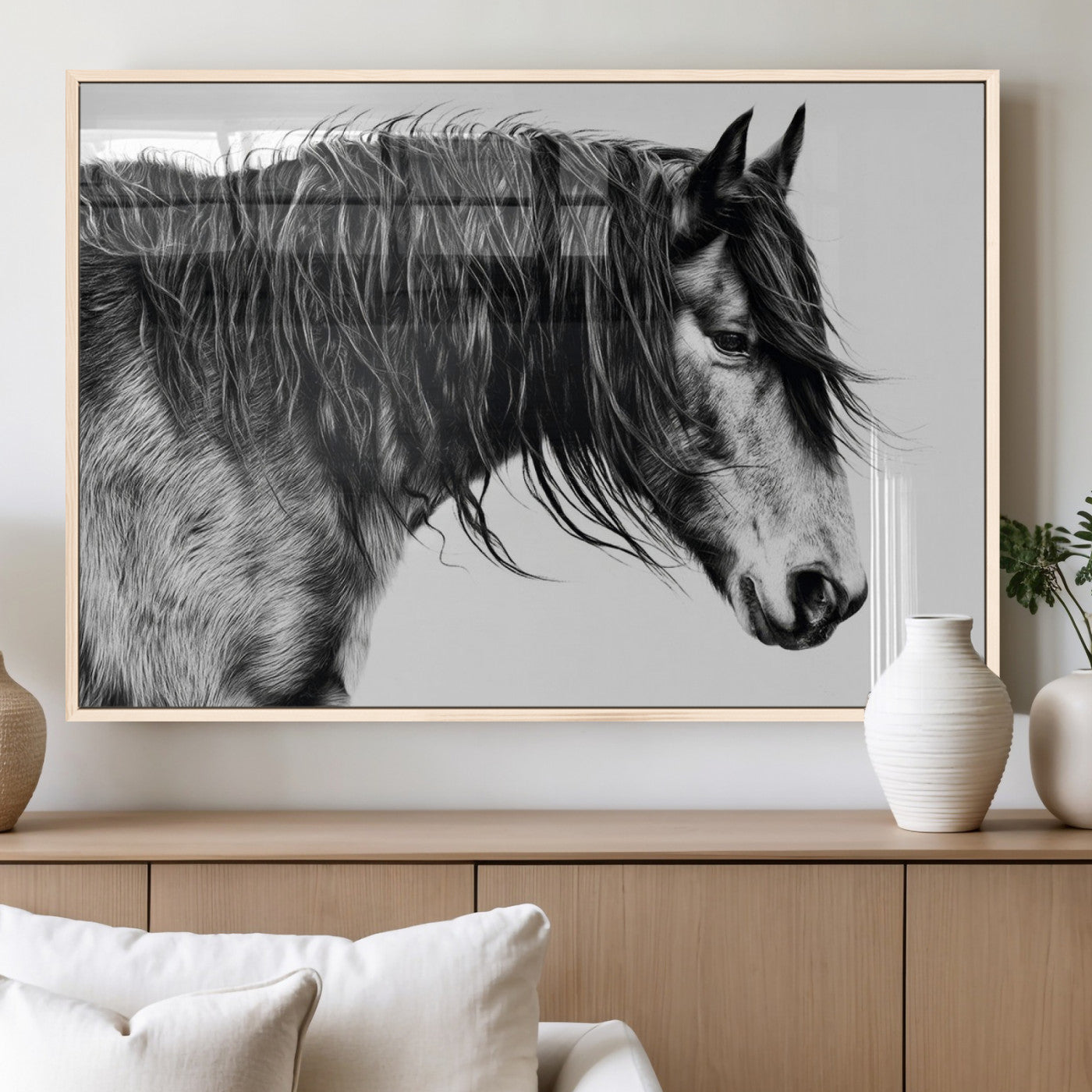 MGV-FP-60X30-3P - Black Horse Wall Art Canvas Print for Farmhouse Decor and Woodland Decoration