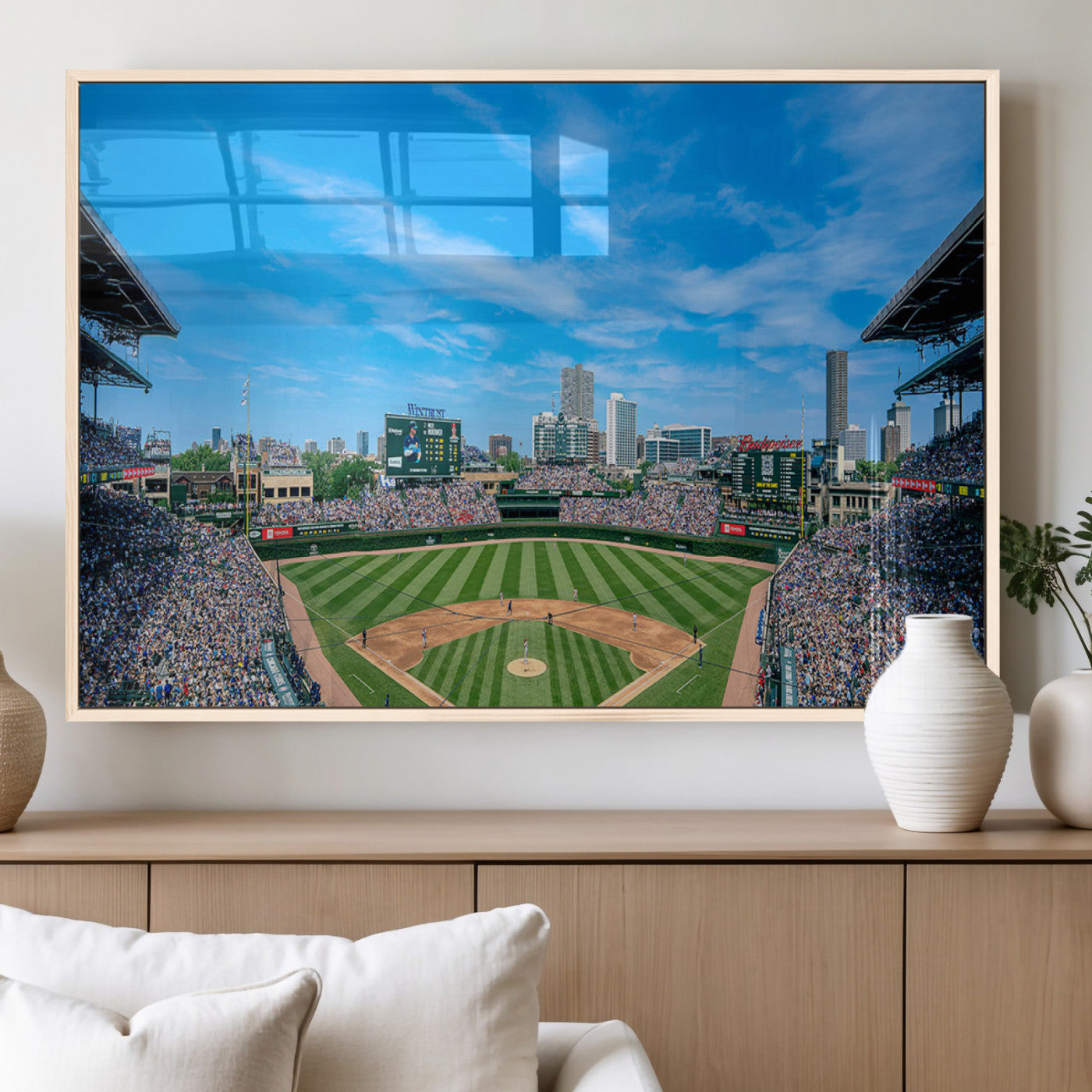 MGV-FP-60X30-3P - Wrigley Field Chicago Cubs Panoramic Art Multi Piece Canvas - Iconic Baseball Stadium Print for