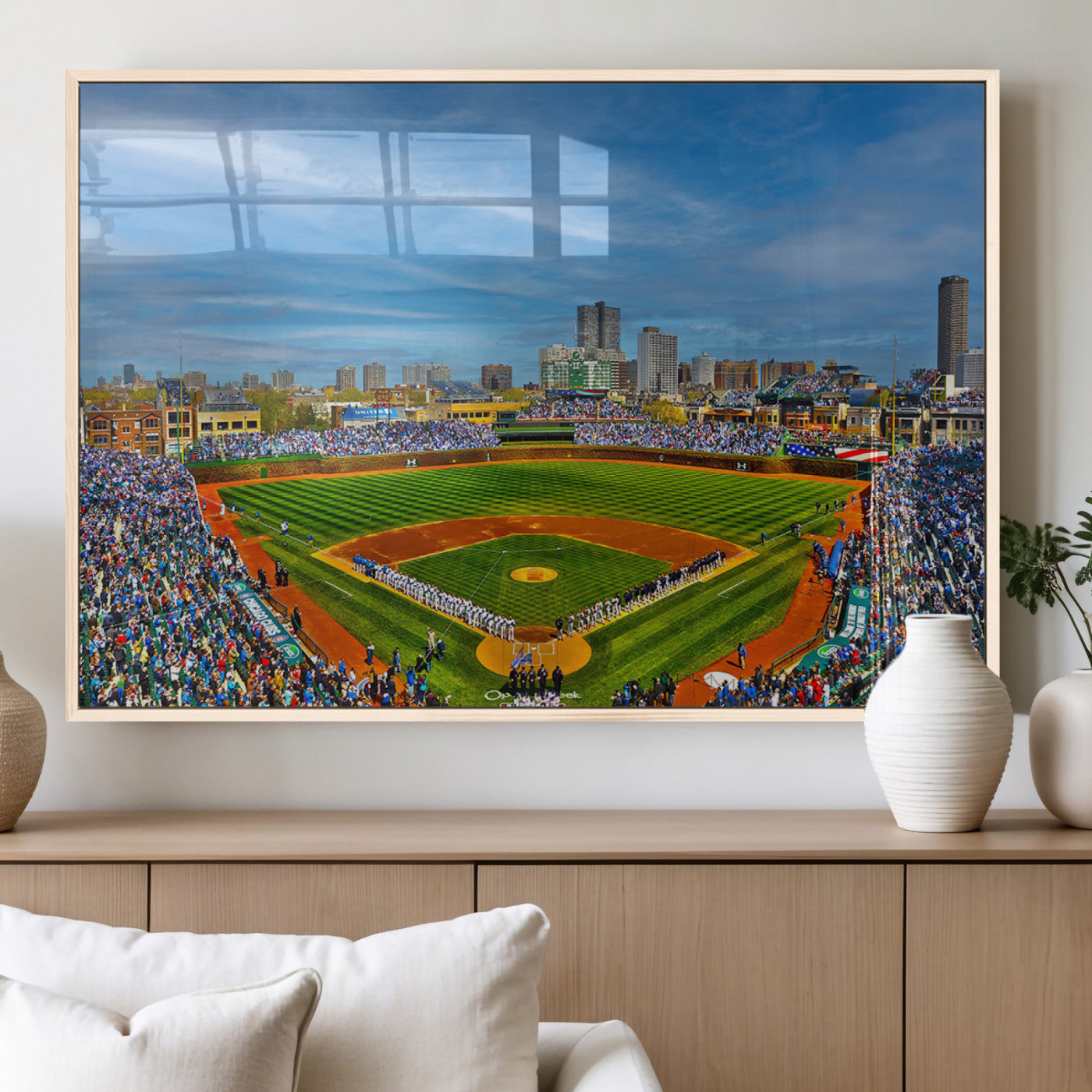 MGV-FP-60X30-3P - Wrigley Field Chicago Cubs Panoramic Multi Piece Canvas Wall Art - Iconic Baseball Stadium Canvas