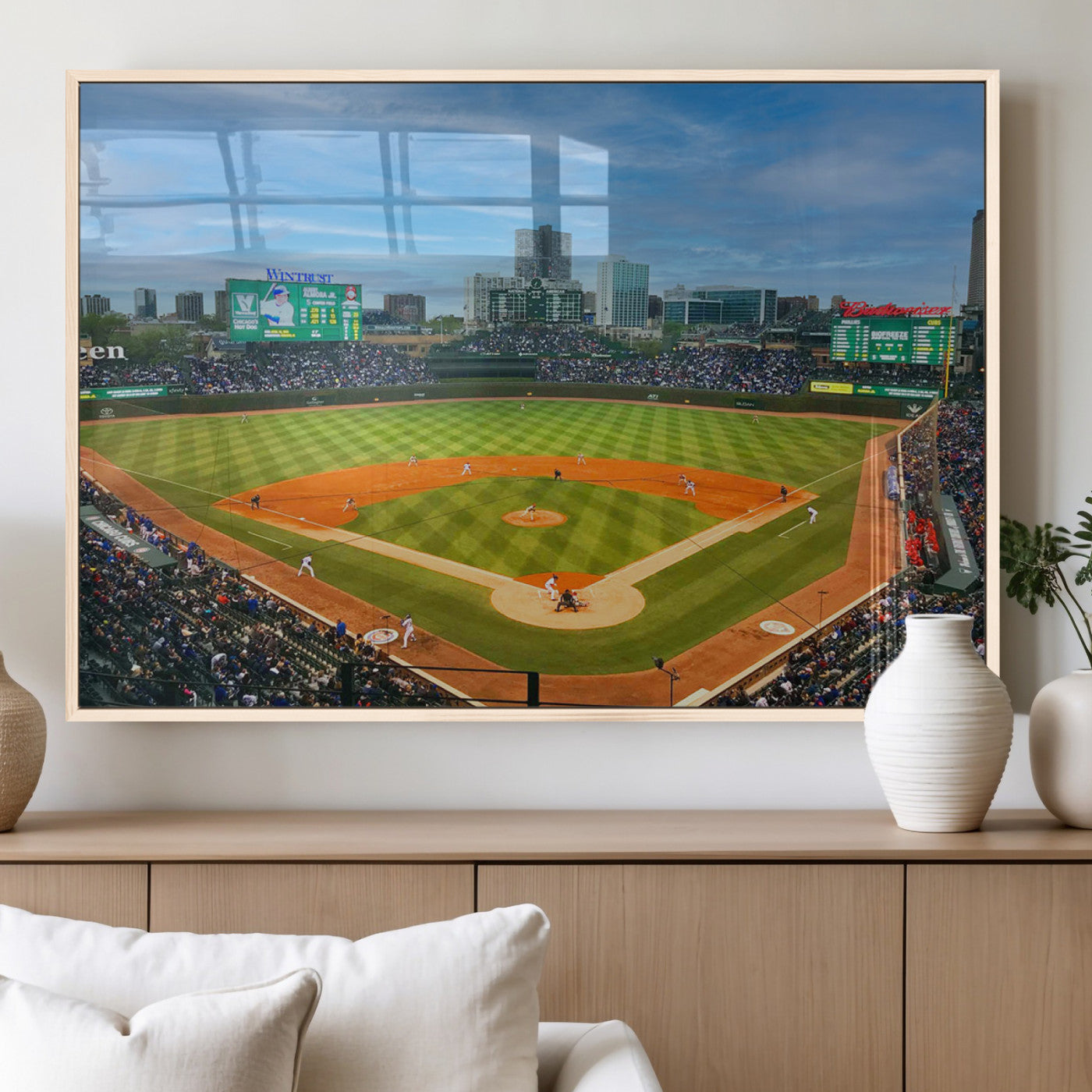 MGV-FP-60X30-3P - Wrigley Field Chicago Cubs Panoramic Multi Piece Canvas Wall Art - Iconic Baseball Stadium Print for