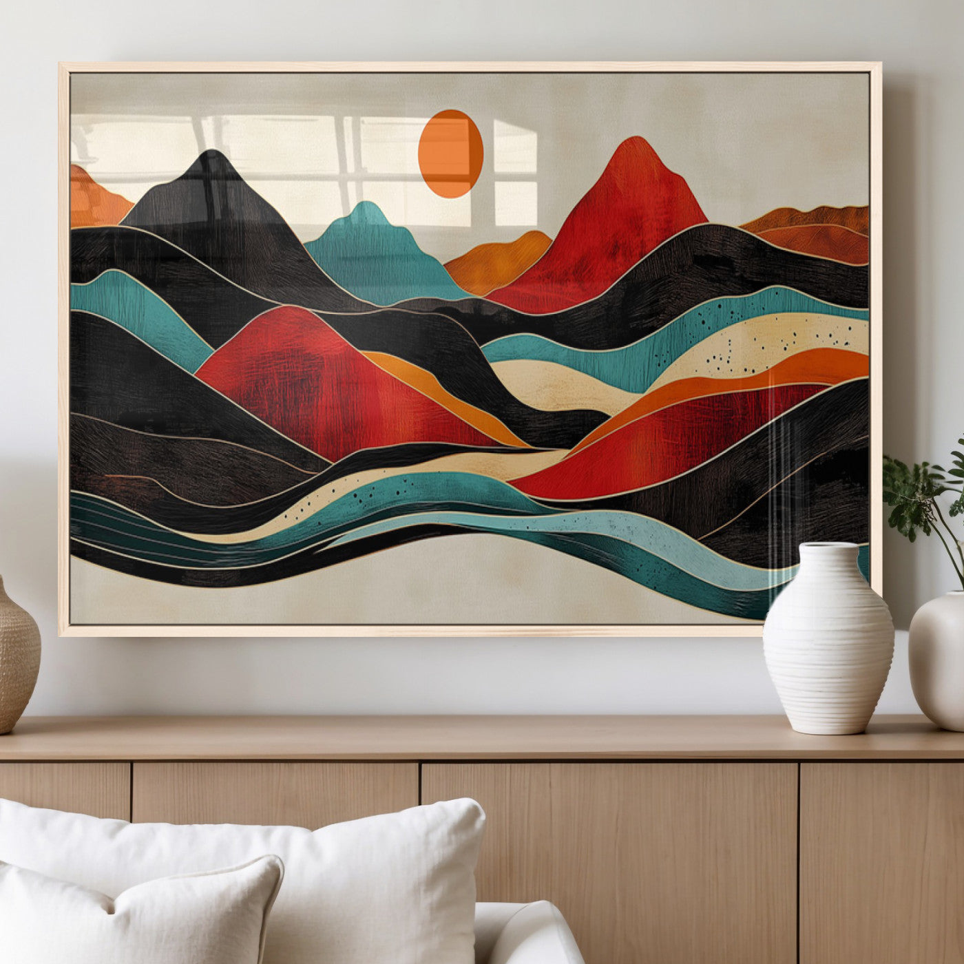 MGV-FP-60X30-3P - Western Wall Decor - Large Triptych Mountain Canvas - Boho Woodland Wall Art Print - Framed