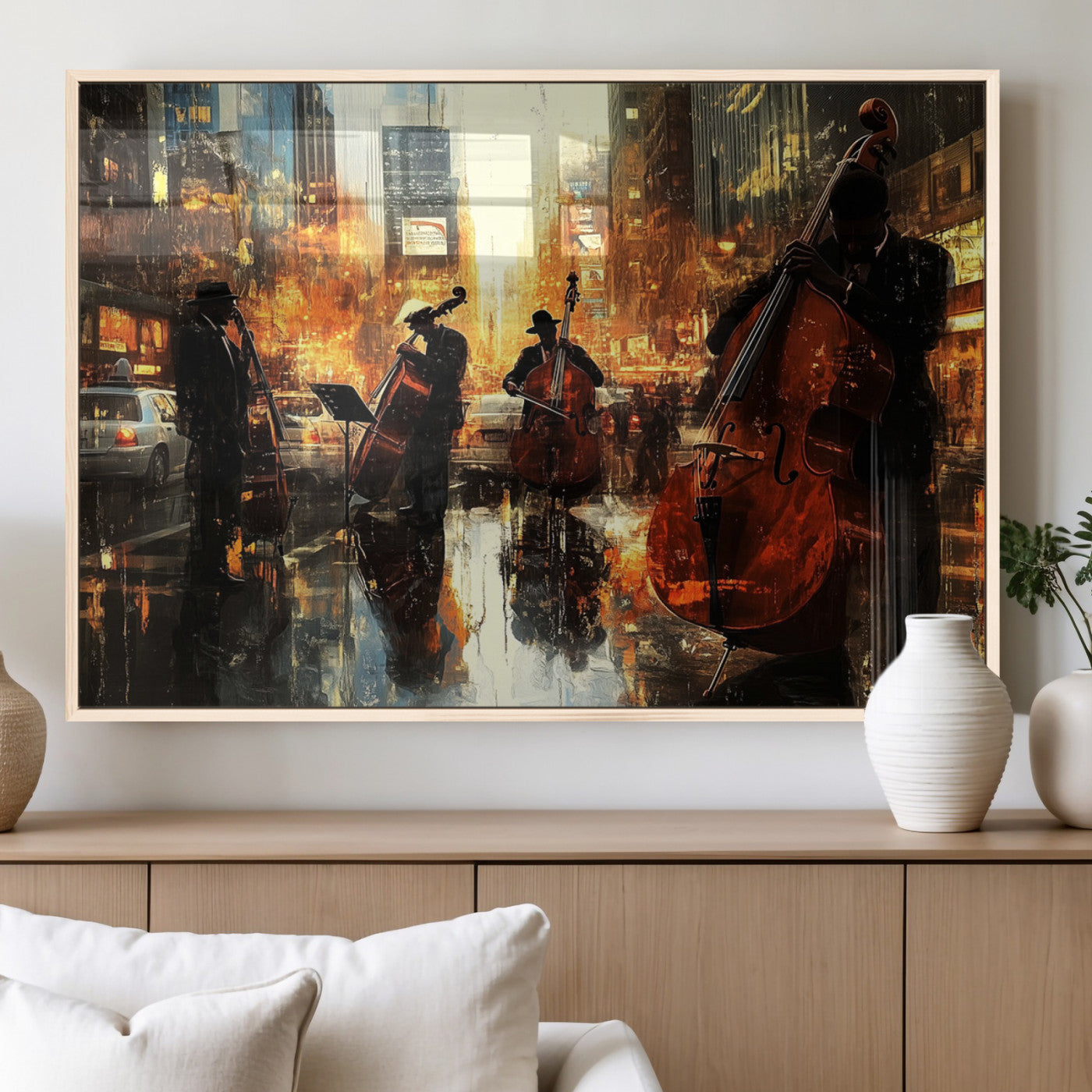 MGV-FP-60X30-3P - African American Abstract Jazz Wall Art - Framed Abstract Music Canvas - Colorful Instrument Canvsa