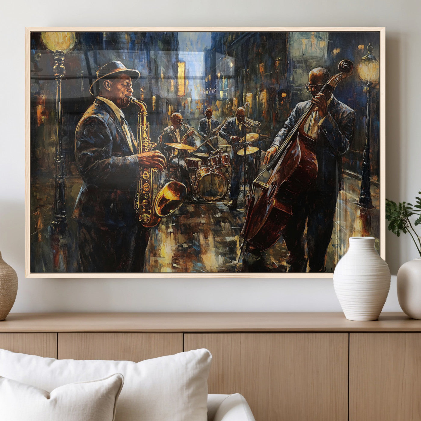 MGV-FP-60X30-3P - Jazz Canvas Wall Art Print - Abstract African American Music Art - Framed Posters for Living Room or