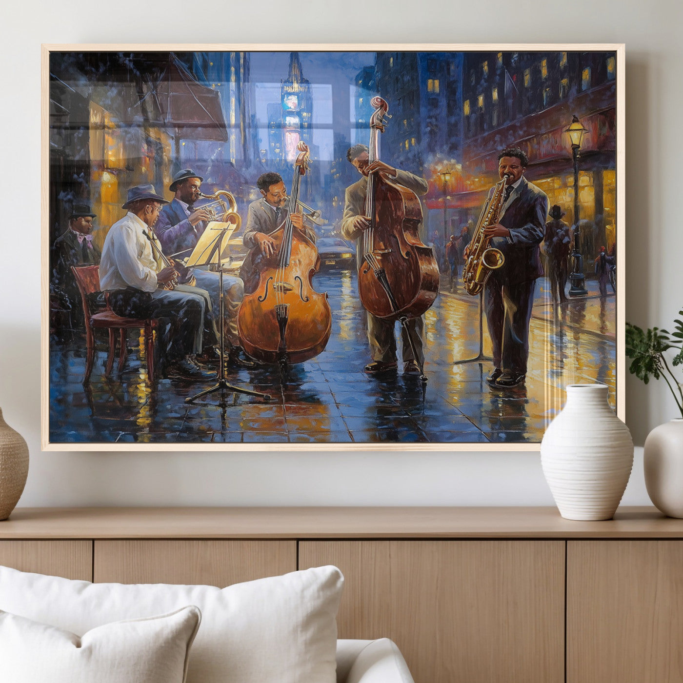 MGV-FP-60X30-3P - Colorful Jazz Wall Art - African American Music Canvas Print - Framed Abstract Music Poster for Home