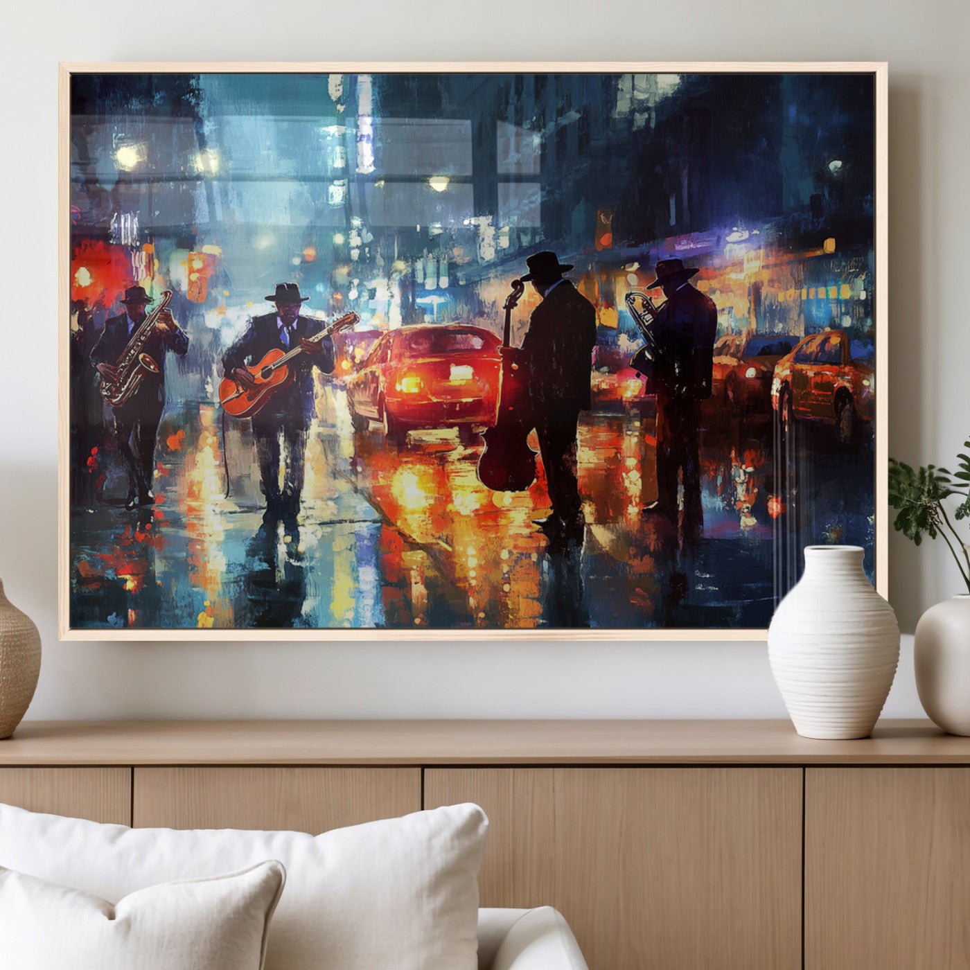 MGV-FP-60X30-3P - African American Jazz Canvas - Abstract Music Wall Art Print - Abstract Jazz Wall Art Framed Prints