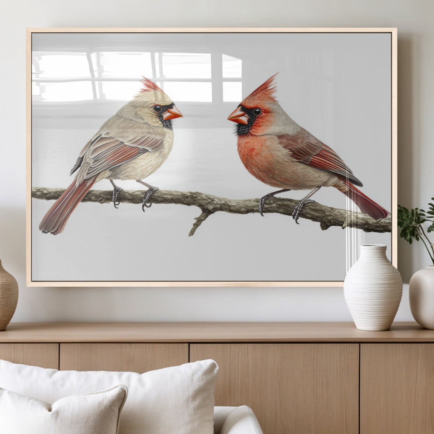 MGV-FP-60X30-3P - Cardinal Canvas Wall Art - Male and Female Cardinal Print - Nature-Inspired Bird Wall Decor for Home