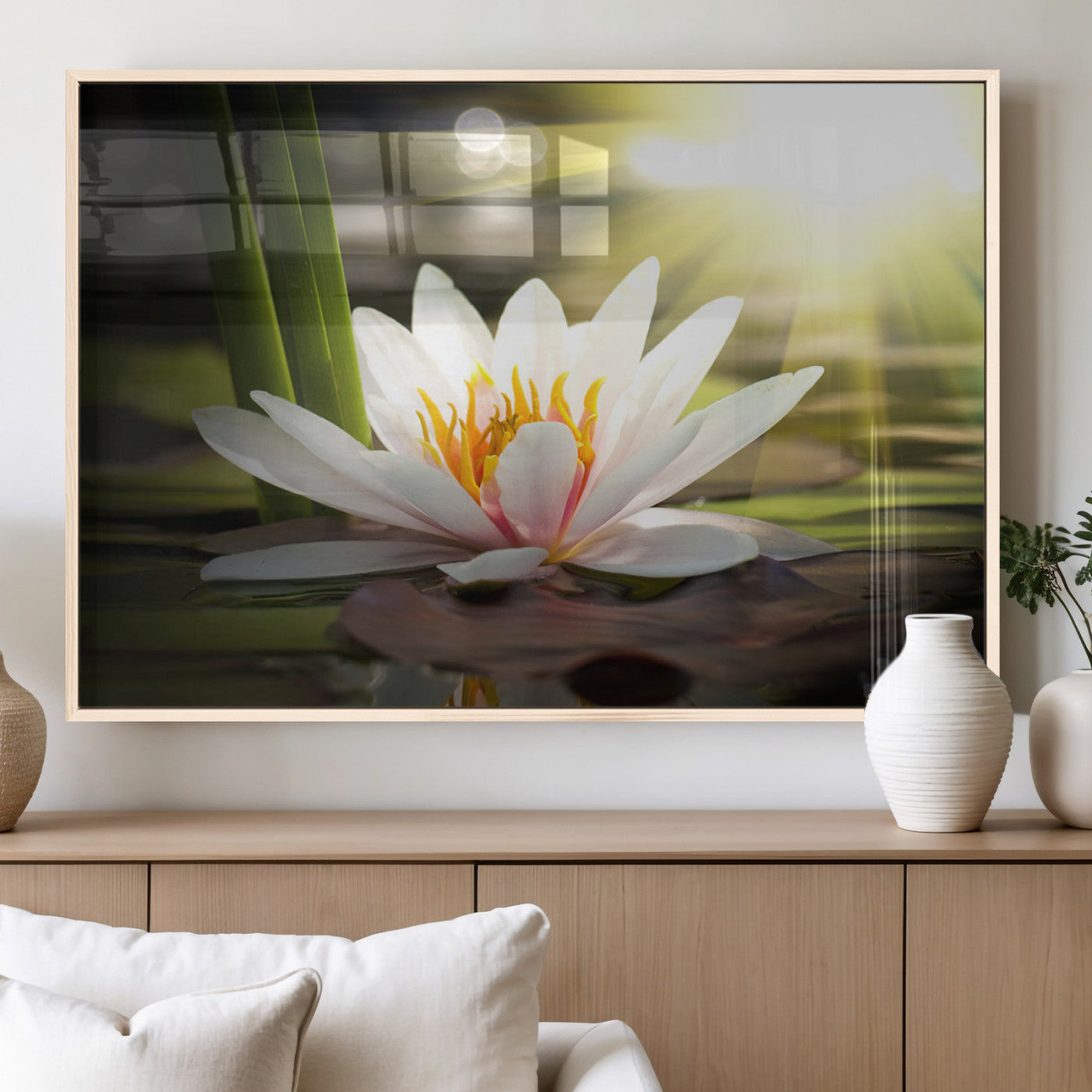 MGV-FP-60X30-3P - Lotus Flower Wall Art Canvas Print, Water Lily Large Wall Art Canvas Print