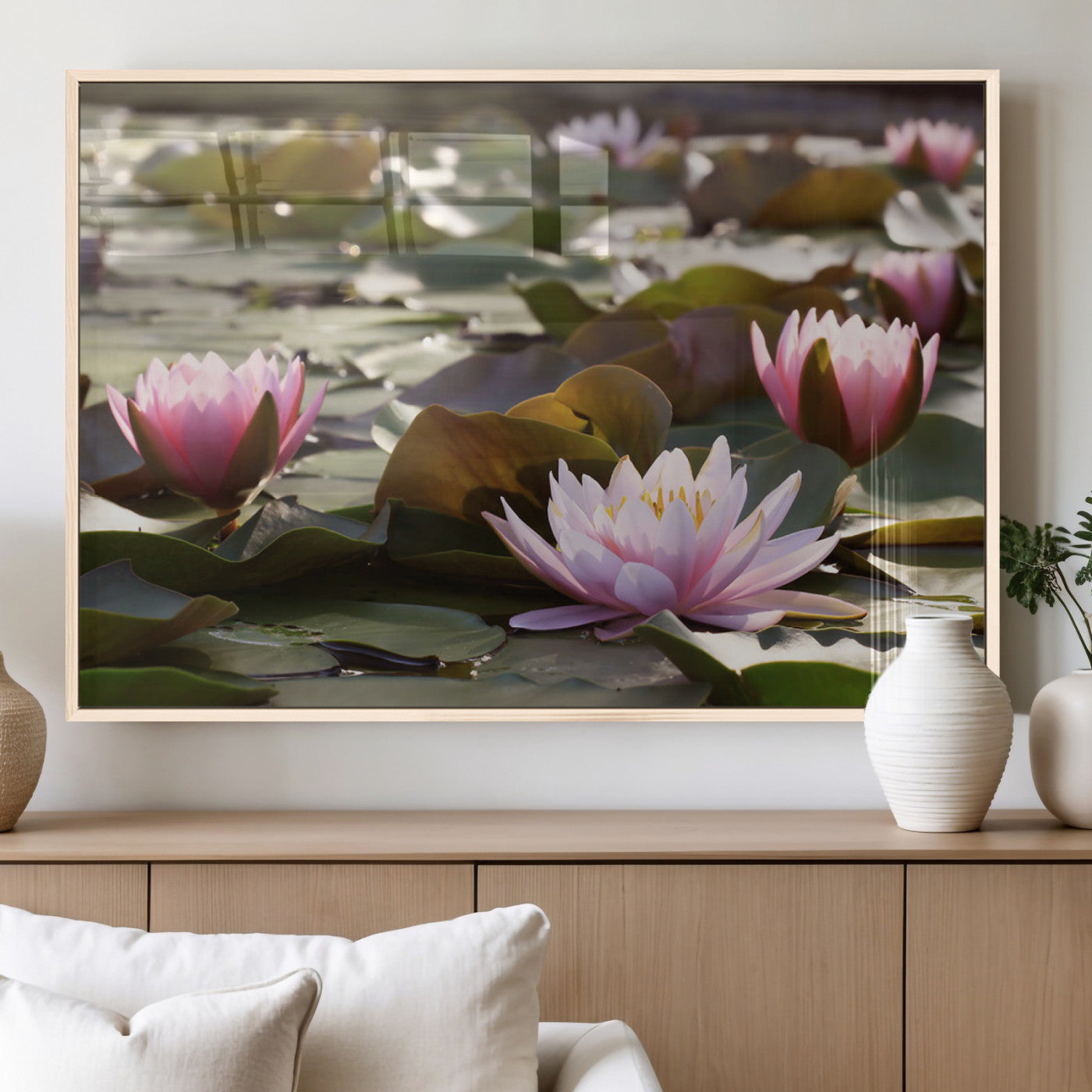 MGV-FP-60X30-3P - Lotus Flower Wall Art Canvas Print, Water Lily Large Wall Art Canvas Print for Yoga Room Decor,