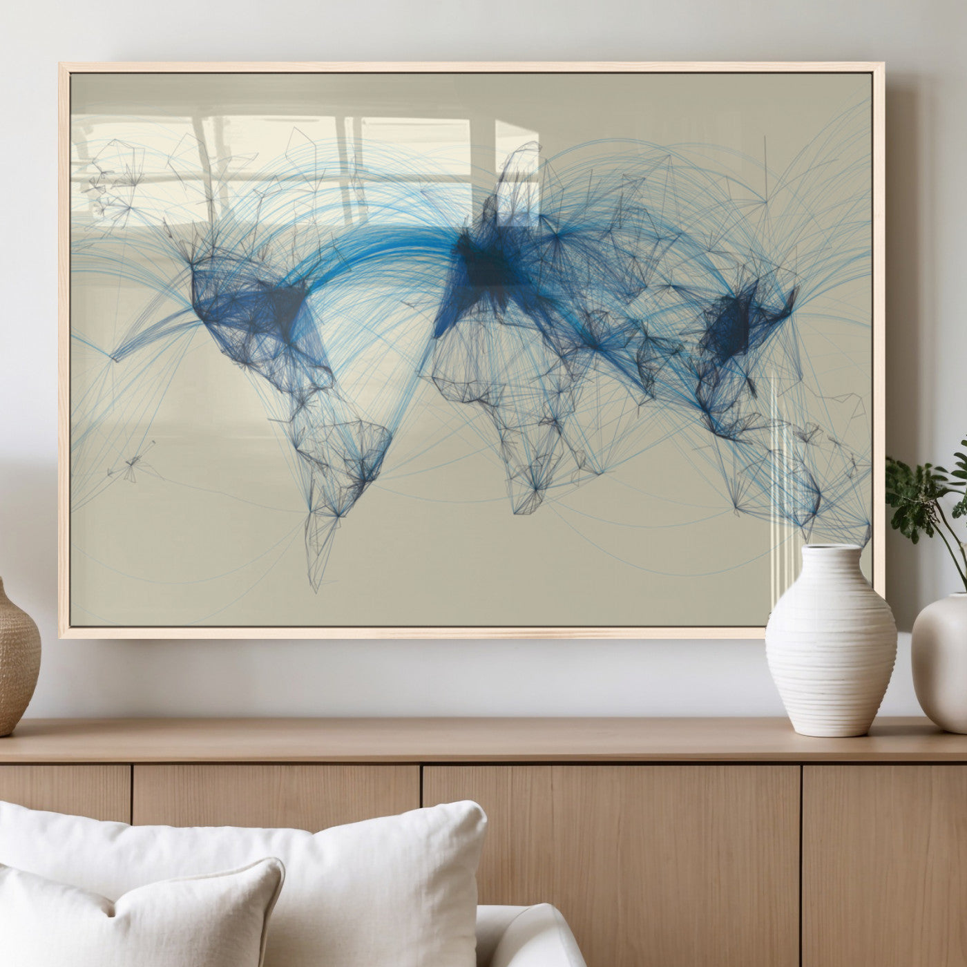 MGV-FP-36X24-3P - Flight Routes Map art Air Traffic Avi World Map with Blue Connections Canvas Wall Art – Modern