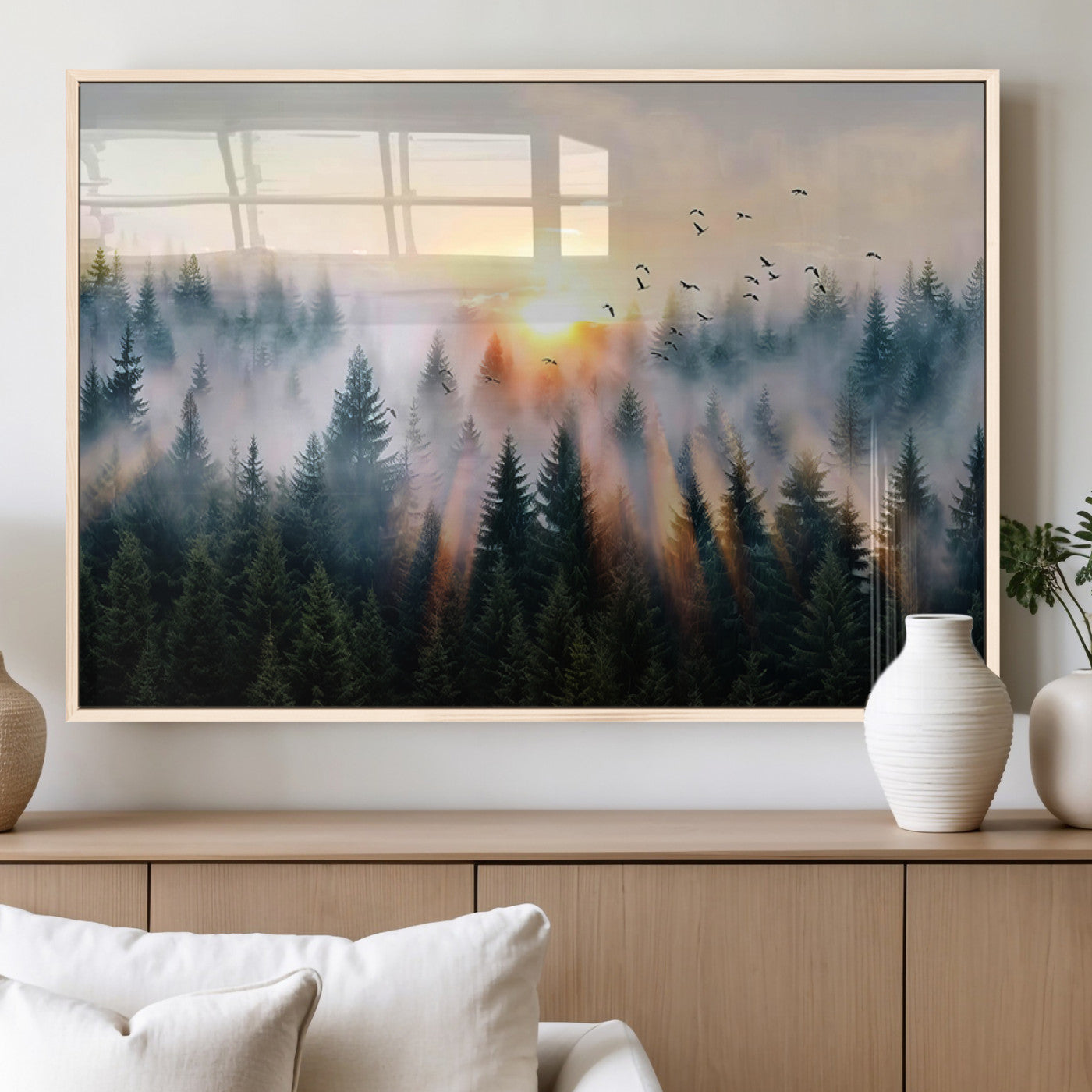 MGV-FP-60X30-3P - Abstract Forest Wall Art - Serene Nature Canvas Print with Misty Forest Design for Modern Home or