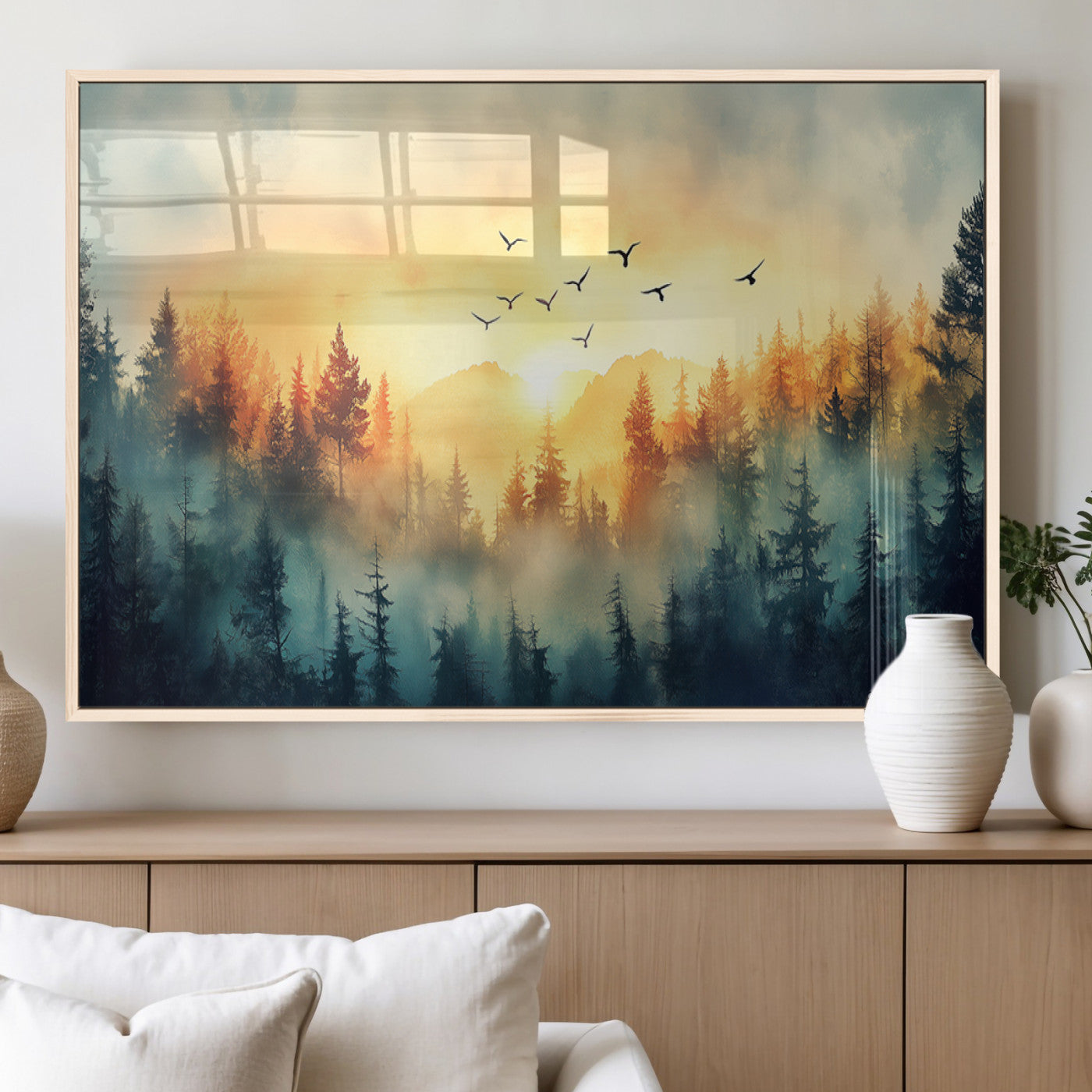 MGV-FP-60X30-3P - Abstract Forest Wall Art Print- Serene Nature Canvas Print with Misty Forest Design for Modern Home