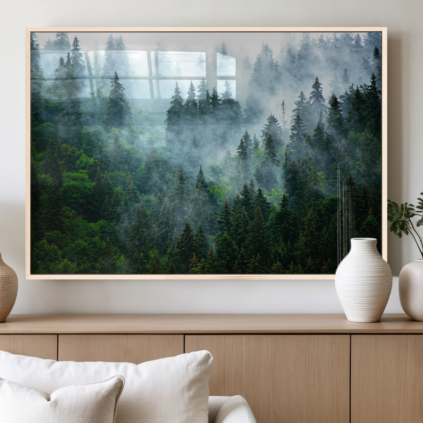 MGV-FP-60X30-3P - Misty Forest Art Wall Art Canvas Print, Framed Foggy Mountain Art Art Picture Print, Scenic Wall