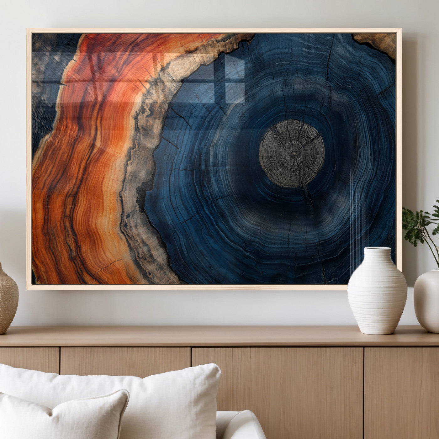 MGV-FP-36X24-3P - Tree Rings Wall Art Canvas Print, Rustic Wood Print, Framed Natural Texture Art Print, Wood Grain