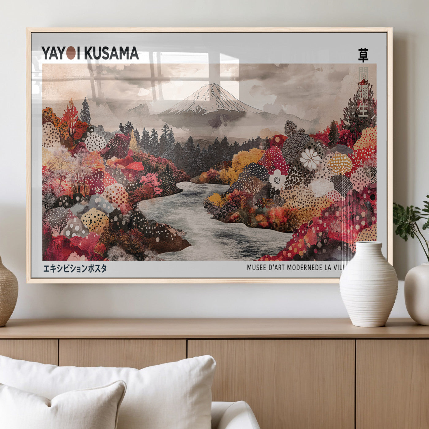 MGV-FP-60X30-3P - Yayoi Kusama Wall Art Canvas Print, Framed Large Abstract Art Picture Print, Kusama Polka Dot Perfect Minimalist Decor Artwork