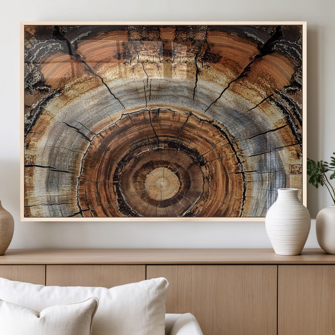 MGV-FP-60X30-3P - Tree Rings Wall Art Canvas Print, Framed Wood Texture Art Picture Print, Rustic Pattern Perfect Rustic Organic Decor Artwork