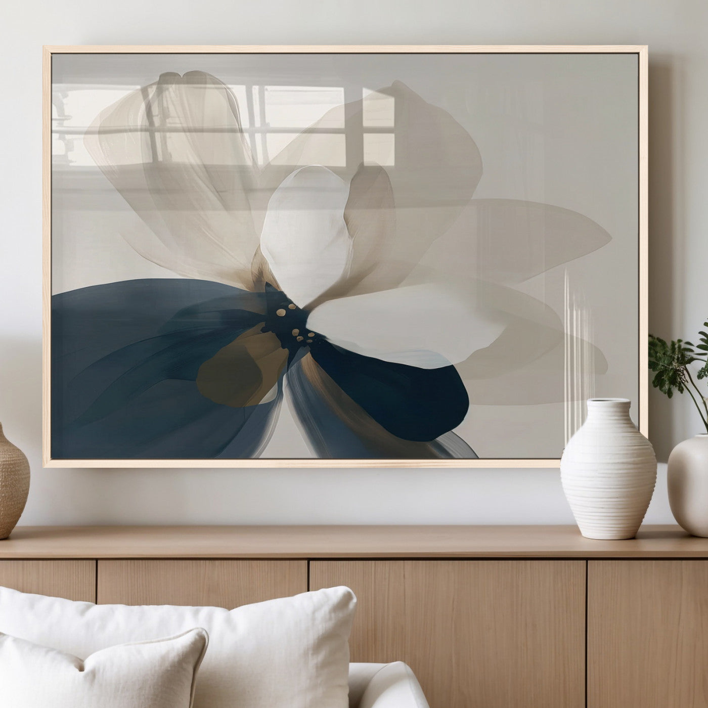 MGV-FP-60X30-3P - Minimal Flower Wall Art Canvas Print, Framed Flower Drawing Art Picture Print, Beige Bloom Perfect Modern Botanical Decor Artwork