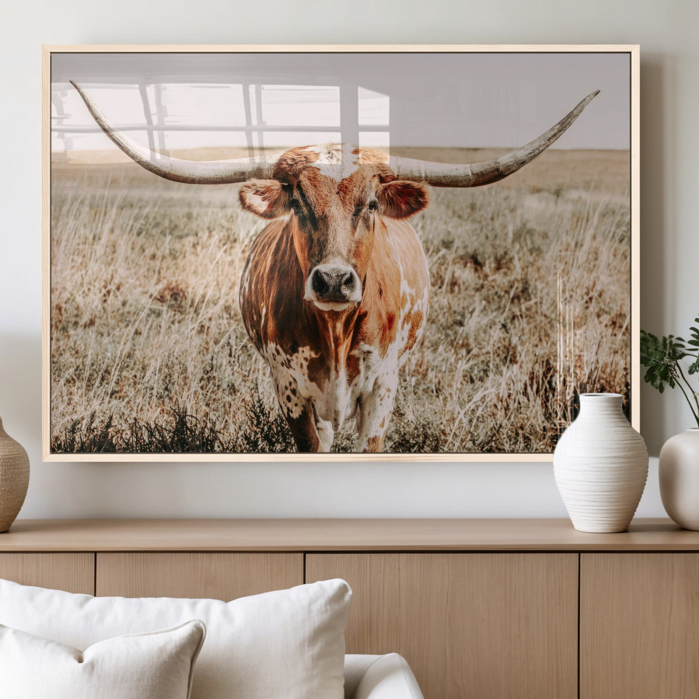 MGV-FP-60X30-3P - Wall Art Canvas Print Majestic Longhorn Graceful Strength in Every Curve Bold Spirit of the Wild
