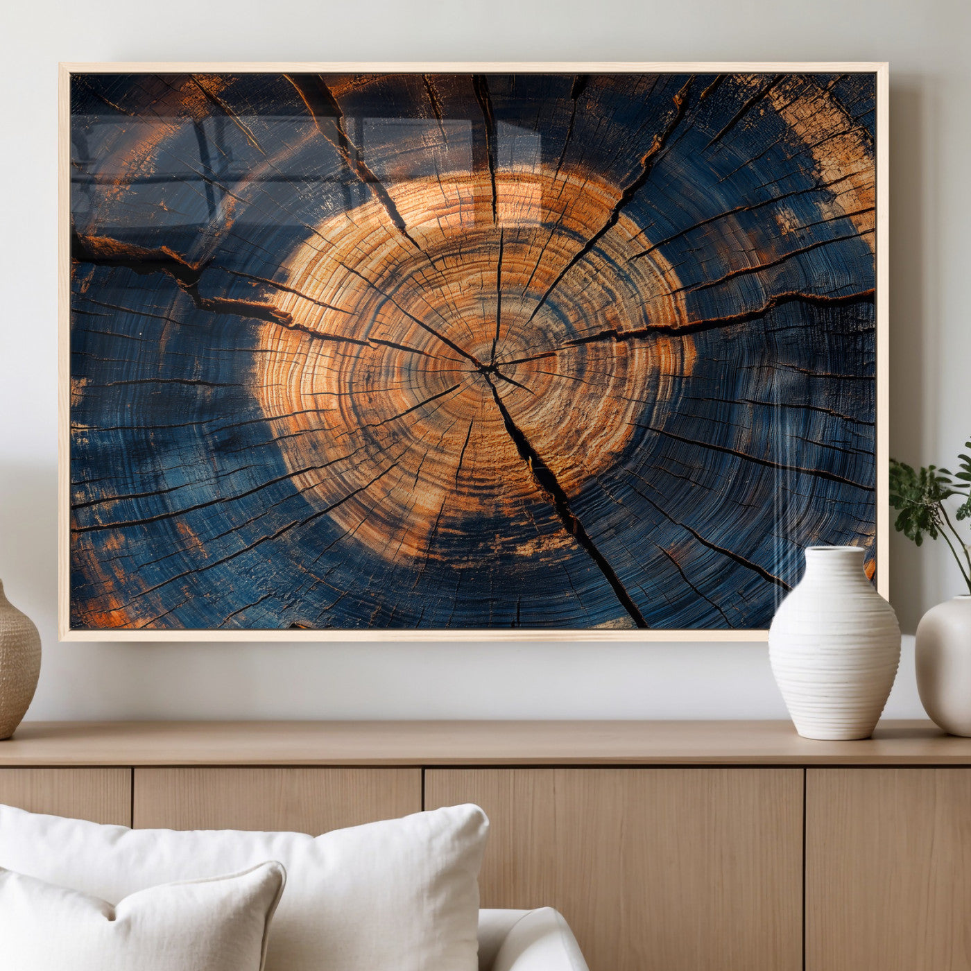 MGV-FP-36X24-3P - Burnt Wood Wall Art Canvas Print, Framed Aged Timber Art Picture Print, Rustic Tree Slice Perfect Rustic Decor Artwork