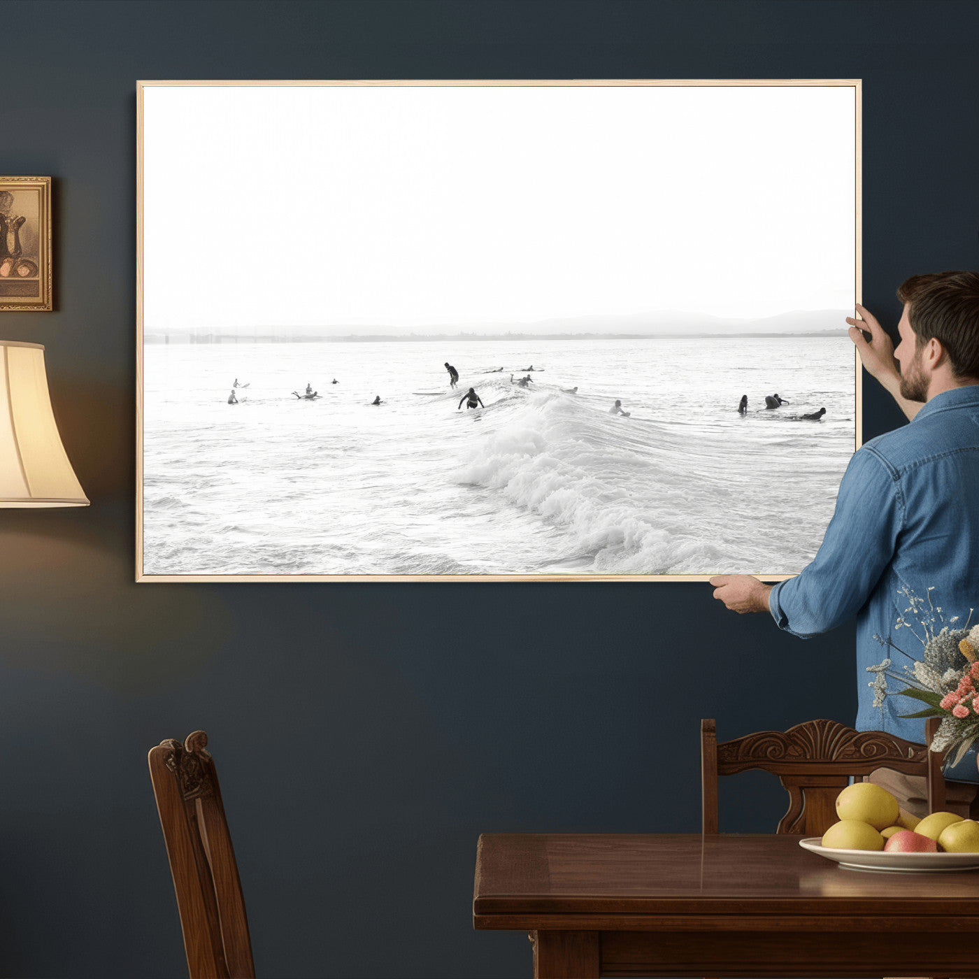 33449548-MGV-CV-36X24 - Surf Crowd Motion Wall Art – Active Surfers & Ocean Waves Canvas Print, Dynamic Water and Coastal Horizon for Living Room or Sea Adventure Decor