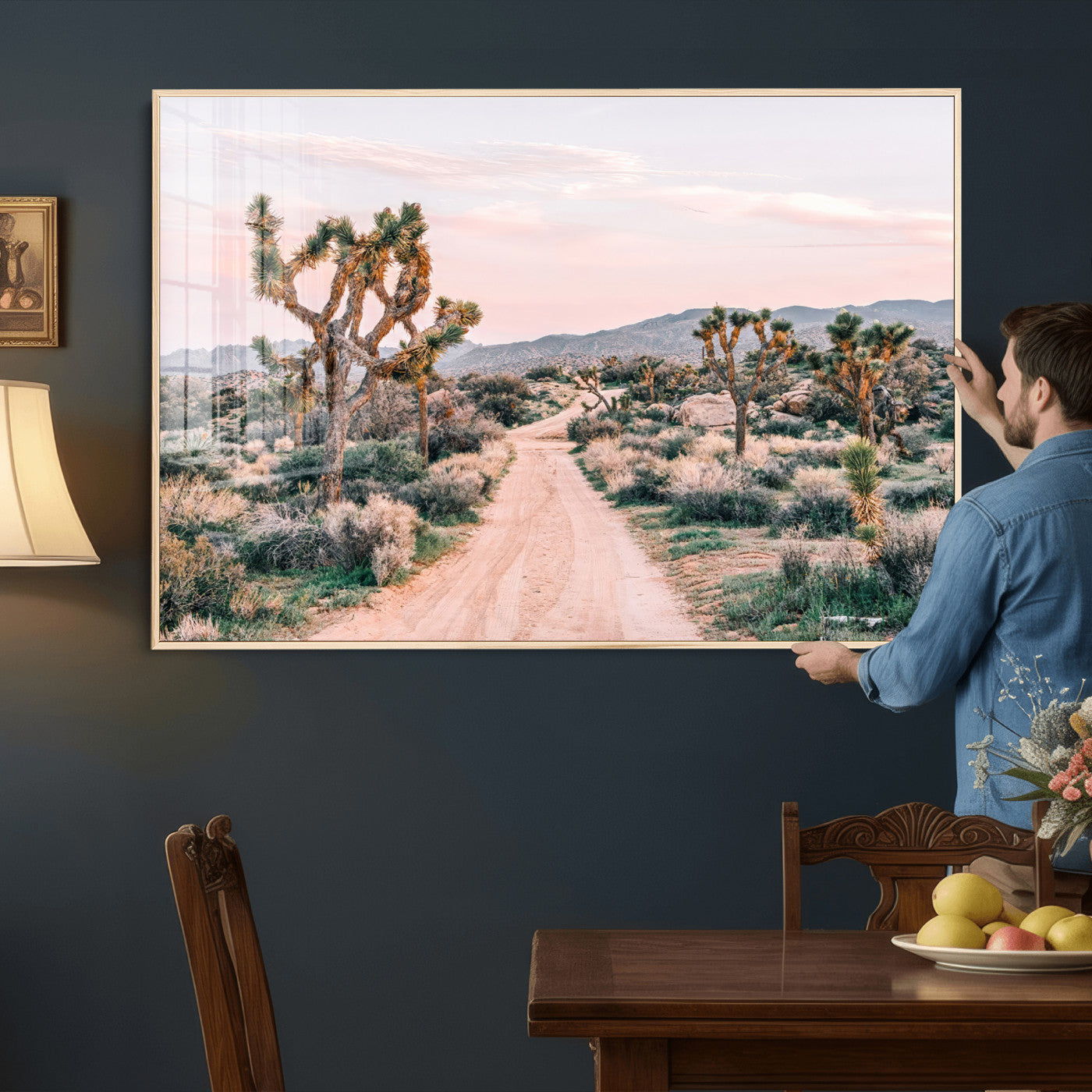 12540952-MGV-CV-36X24 - Desert Trail Wall Art – Canvas Print of Joshua Trees & Sunset Glow, Sandy Path Wilderness, Scenic Nature Escape Decor for Living Room, Office or Bedroom