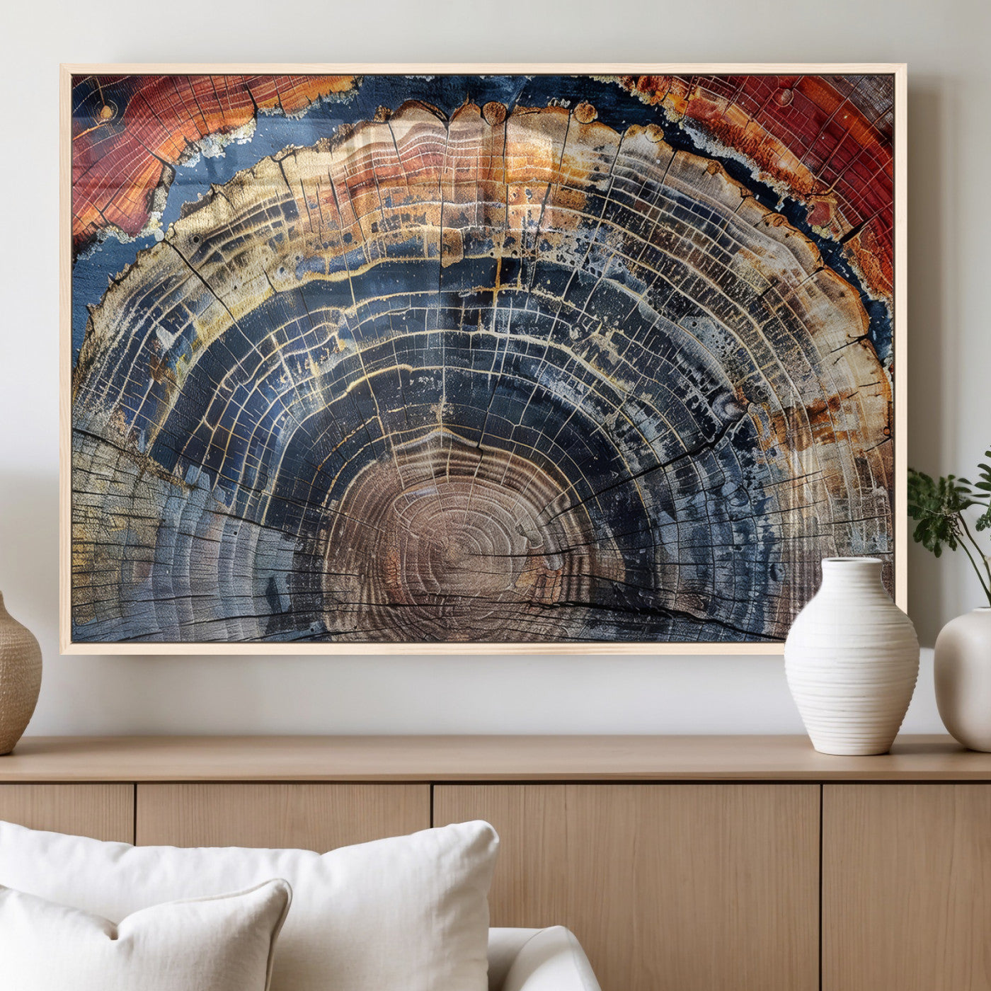Close-up of petrified wood with rich earthy tones and intricate tree rings, highlighting natural texture and organic patterns.