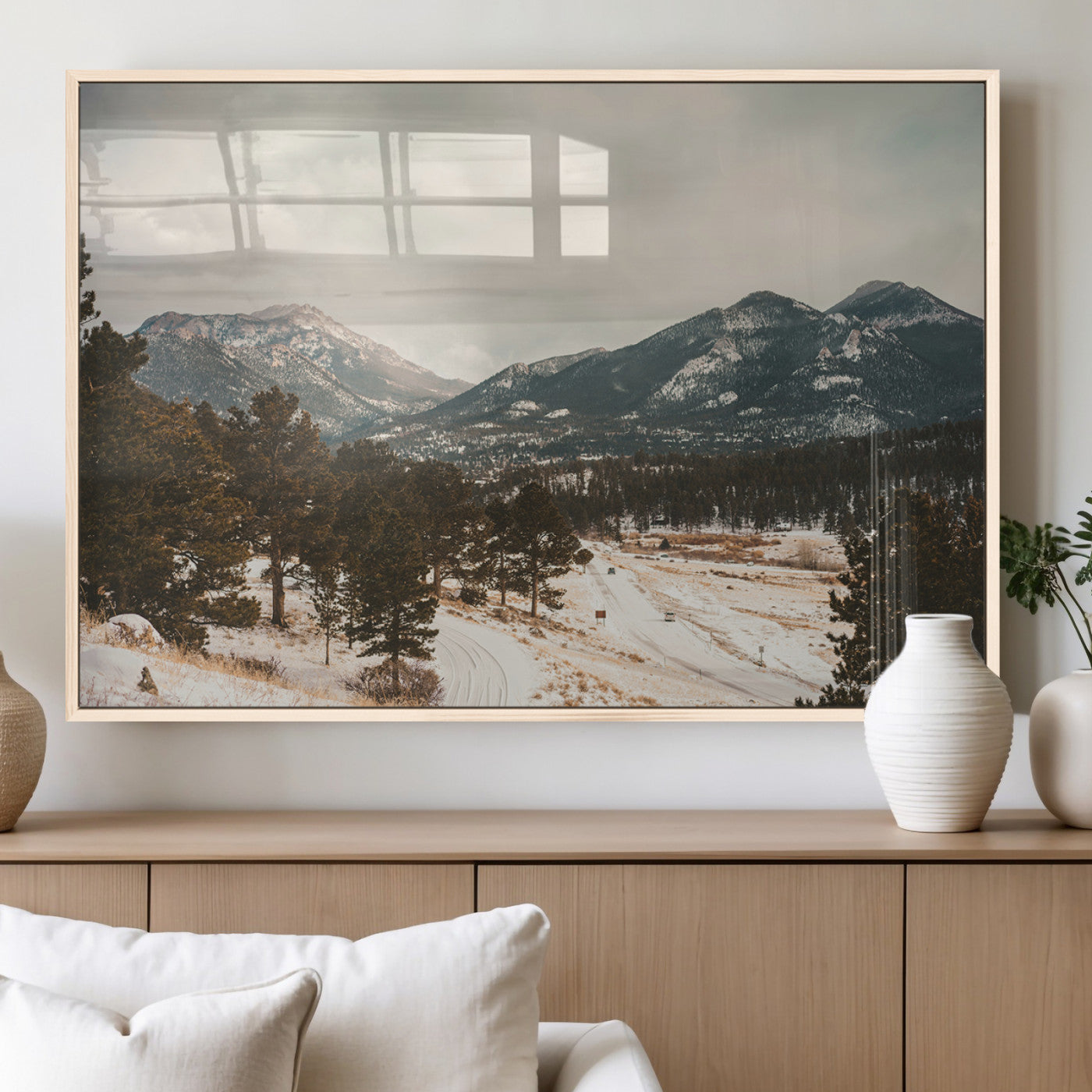 MGV-FP-60X30-3P - Mountain Landscape Wall Art Canvas Print, Framed Snowy Peaks Art Picture Print, Alpine Aesthetic Perfect Rustic Winter Decor Artwork