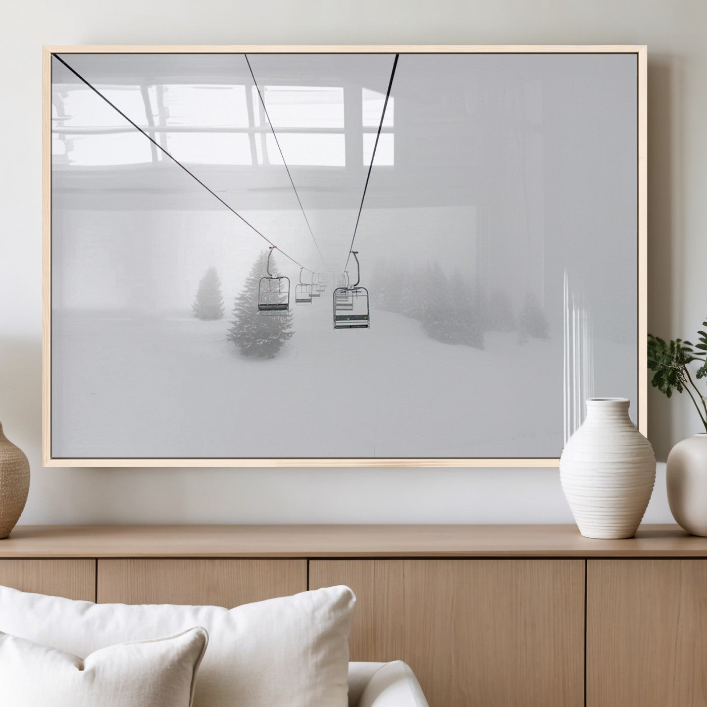 MGV-FP-36X24-3P - Ski Lift Wall Art Canvas Print, Framed Snowy Landscape Art Picture Print, Alpine Adventure Perfect Nordic Minimalist Decor Artwork