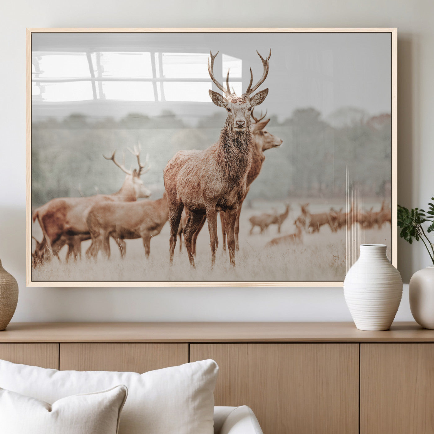 MGV-FP-36X24-3P - Rustic Nature Art Wall Art Canvas Print, Framed Stag Canvas Print Art Picture Print, Woodland Decor Perfect Rustic Lodge Decor Artwork