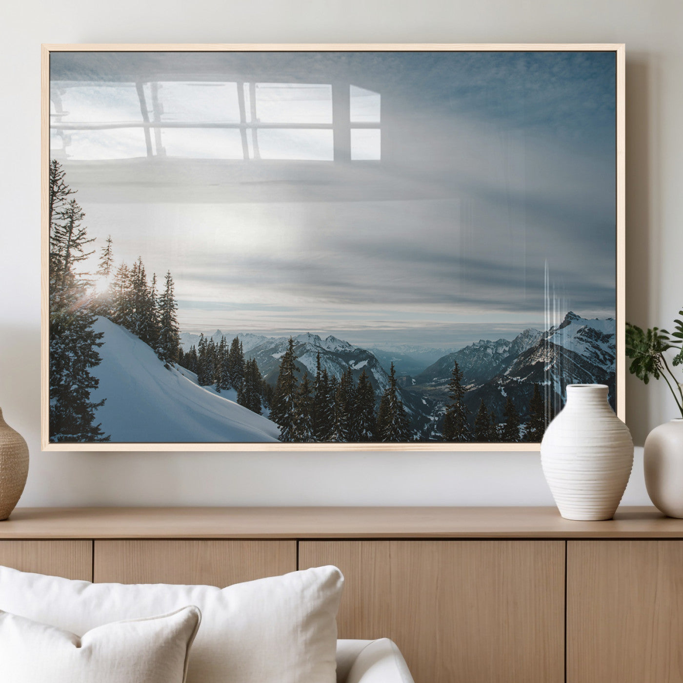 MGV-FP-60X30-3P - Snowy Mountains Wall Art Canvas Print, Framed Alpine Landscape Art Picture Print, Frosty Peaks Perfect Nordic Minimalist Decor Artwork