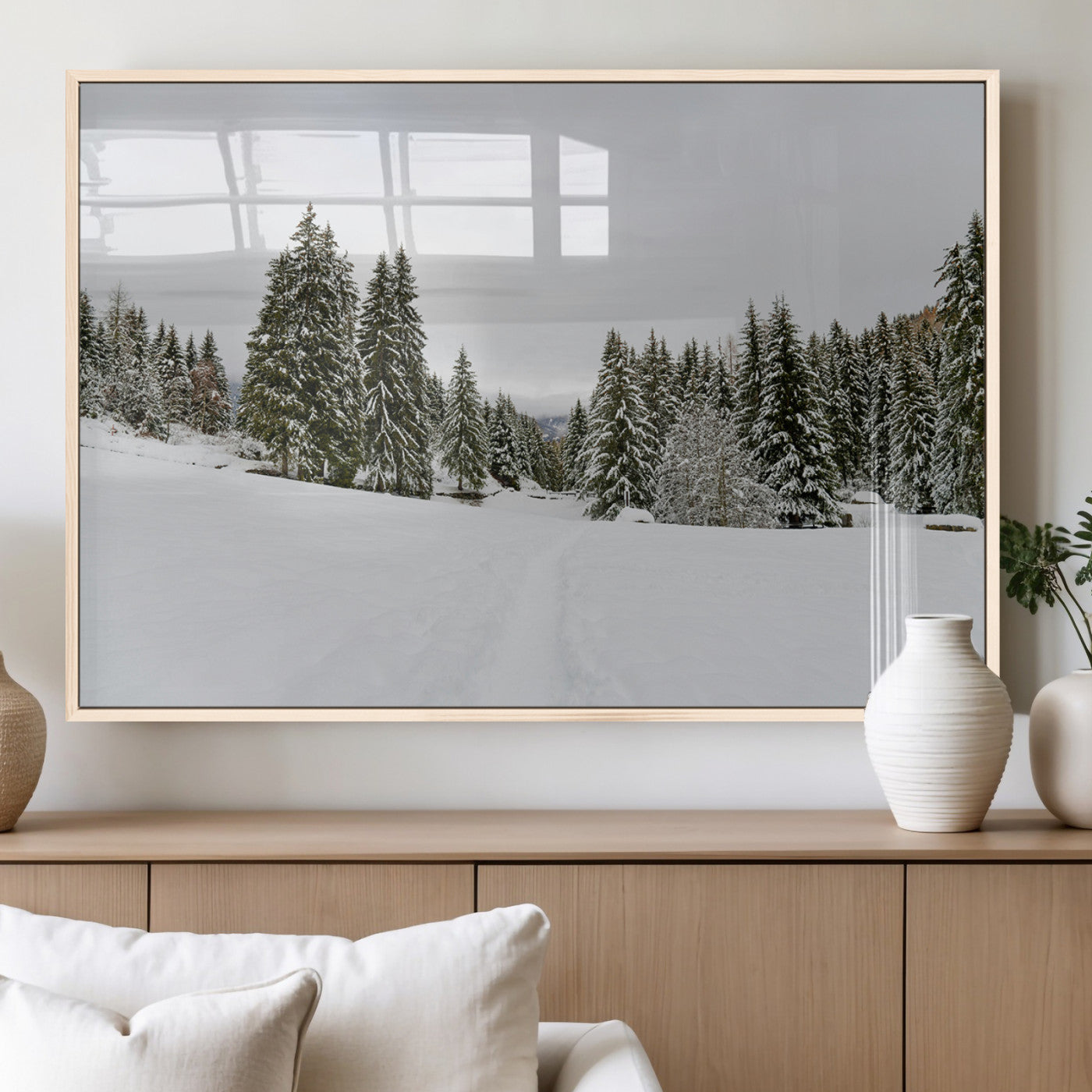 MGV-FP-60X30-3P - Frosty Pines Wall Art Canvas Print, Framed Silent Snowfall Art Picture Print, Cozy Cabin Vibes Perfect Nordic Minimalist Decor Artwork