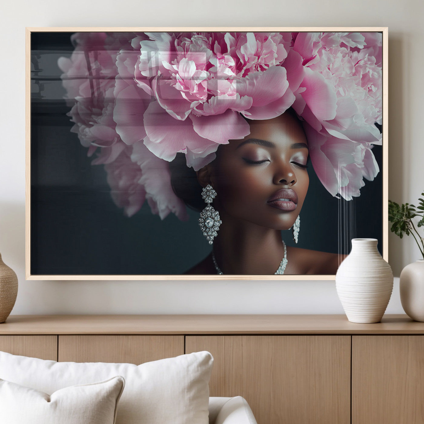 MGV-FP-60X30-3P - Black Beauty Petal Crown Wall Art Print Floral Petal Headpiece, Petal-Inspired Art, Floral Crown