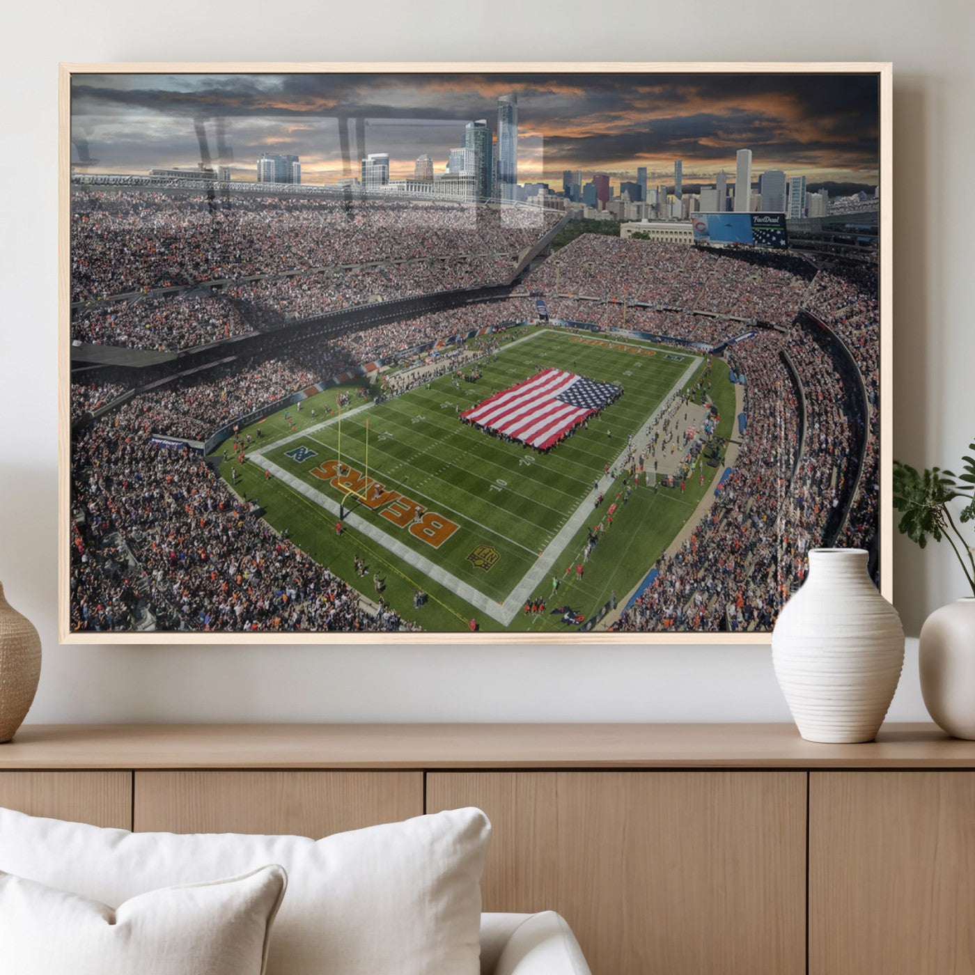 MGV-FP-60X30-3P - Chicago Bears Soldiers Field Wall Art Canvas Print – Framed Football Stadium Artwork for Sports