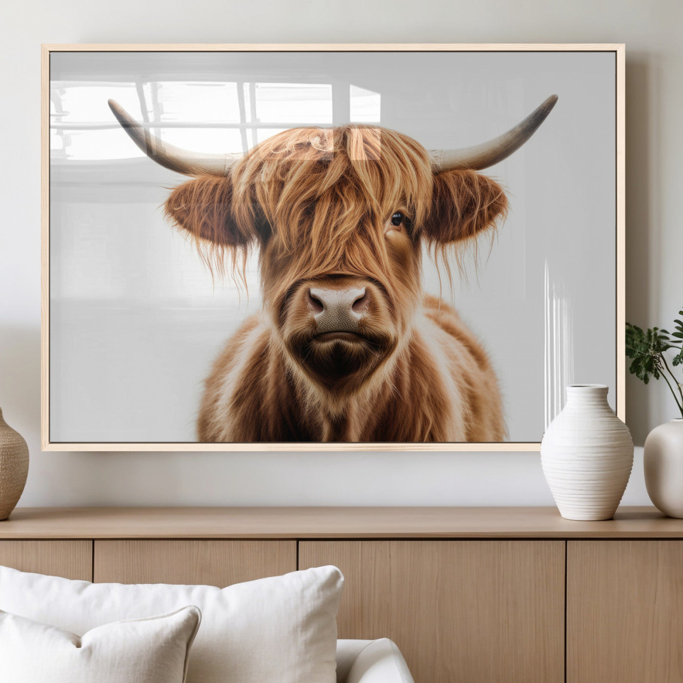 -Scottish Highland Cow Canvas Print, Framed Highland Cow Canvas Home Decor