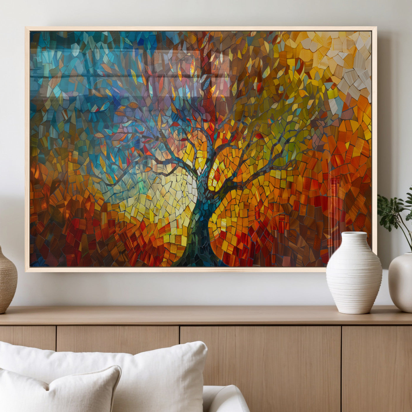 MGV-FP-60X30-3P - Yggdrasil Tree of Life Mosaic Stained Glass Wall Art Canvas, Yggdrasil Tree of Life Mosaic Canvas