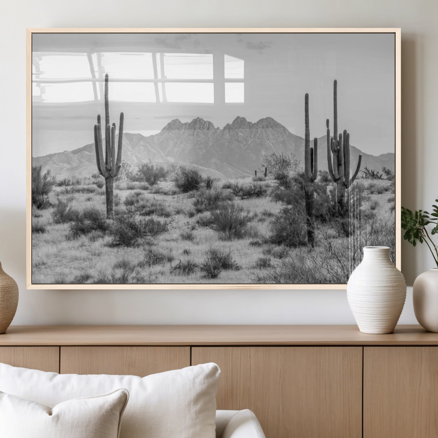 97436PHN-MGV-CV-60X30-3P_Natural-Black White Arizona Desert Canvas Wall Art Cactus Farmhouse Wall Art