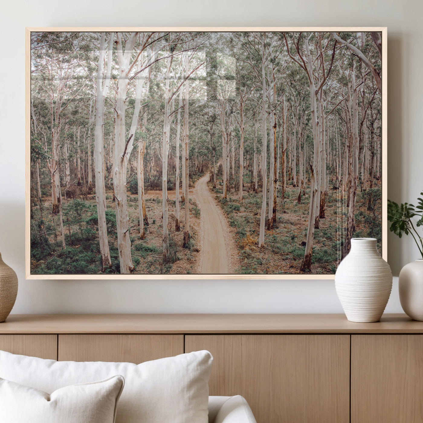 24760563-MGV-CV-60X30-3P_Natural-Forest Dirt Road Canvas Wall Art Print, Scenic Woodland Pathway, Tall Trees Nature Canvas for Living Room or Office 1 Panel Wrapped Canvas
