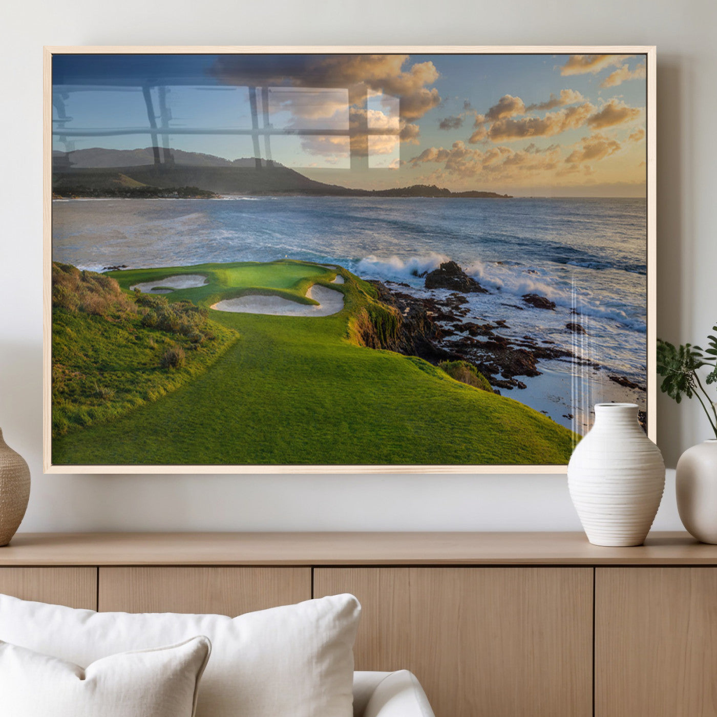 MGV-FP-60X30-3P - Stunning Coastal Golf Course at Sunset with Rolling Green Fairways and Ocean Waves – Perfect Wall