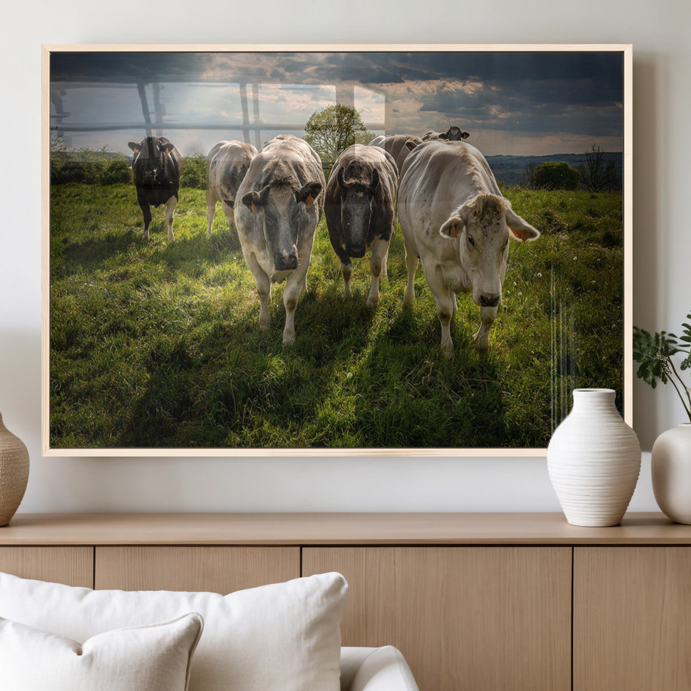 67277447-MGV-CV-60X30-3P_Natural-Grazing Cattle Herd Pasture Green Field Livestock Natural Farm Animals Rural Life Outdoor Wall Art Canvas Print