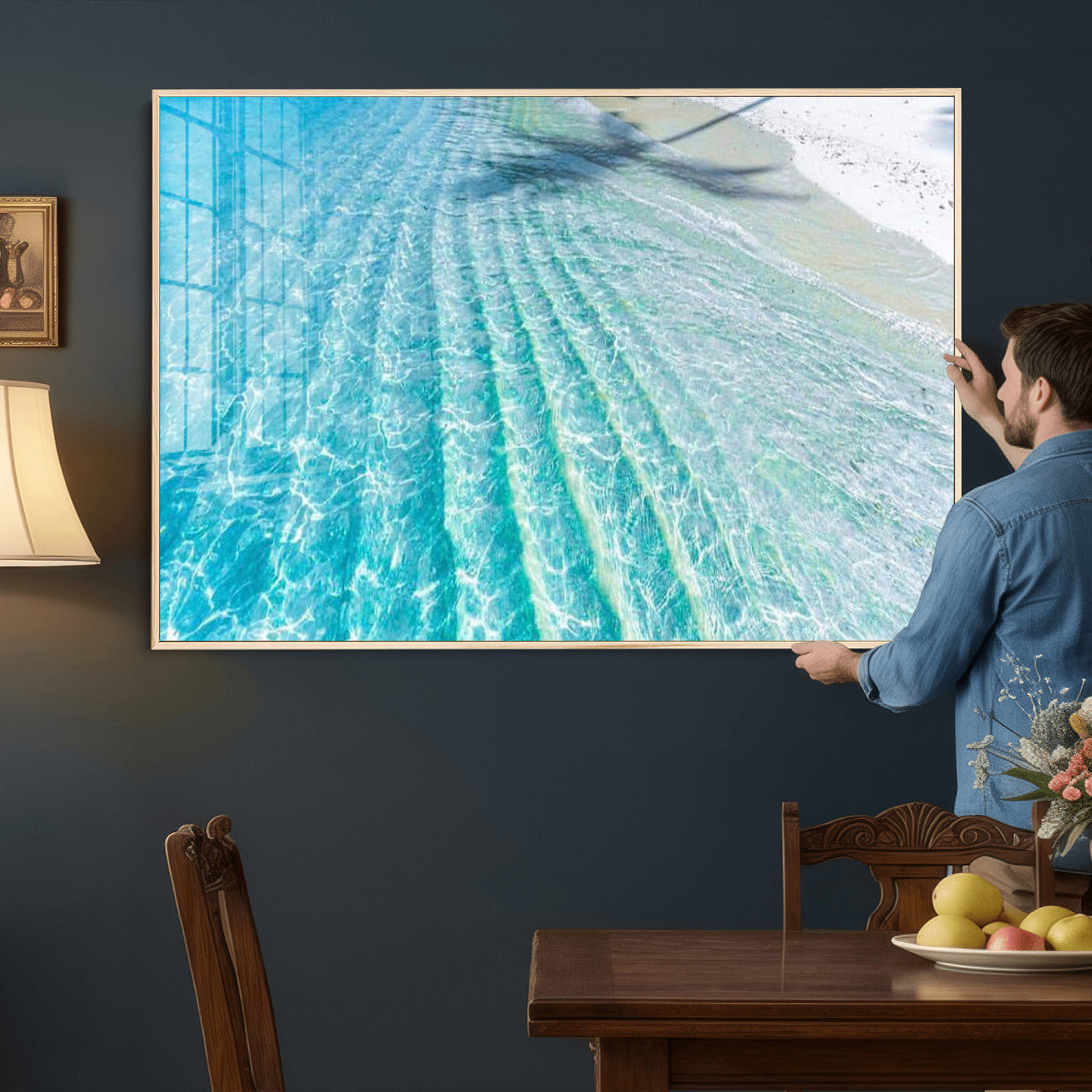 46233906-MGV-CV-36X24 - Serene Clear Blue Ocean Water Canvas Wall Art – Soft White Sand Shore Coastal Print for Home Decor, Relaxation, and Tranquil Vibes